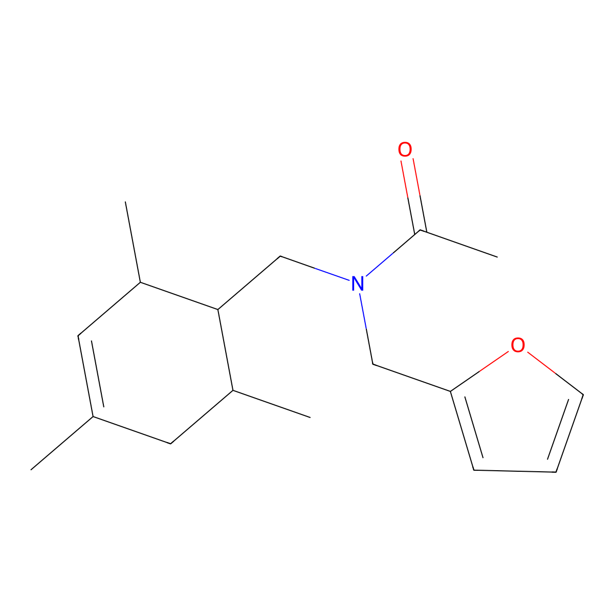 N-(furan-2-ylmethyl)-N-[(2,4,6-trimethylcyclohex-3-en-1-yl)methyl]acetamide molecular structure, CAS 1212137-07-9