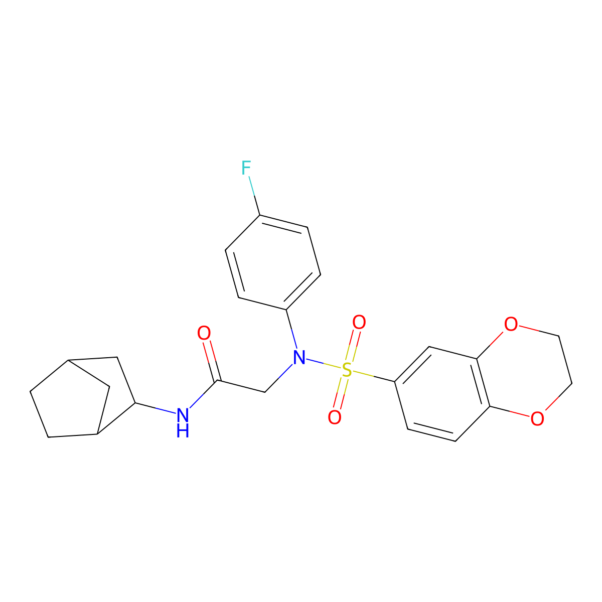 N-(3-bicyclo[2.2.1]heptanyl)-2-[N-(2,3-dihydro-1,4-benzodioxin-6-ylsulfonyl)-4-fluoroanilino]acetamide molecular structure, CAS 1212138-12-9