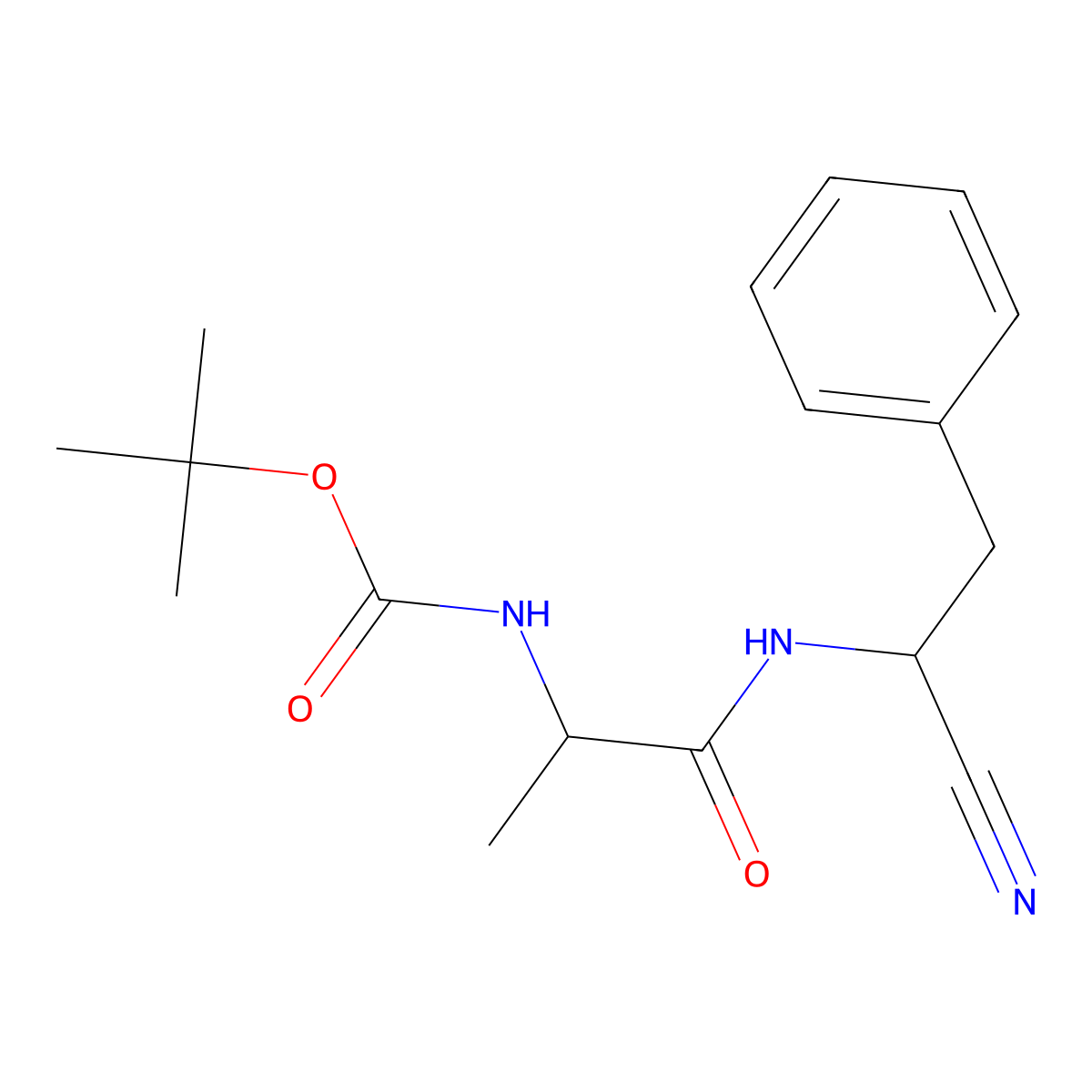 Tert-butyl (S)-1-((S)-1-cyano-2-phenylethylamino)-1-oxopropan-2-ylcarbamate molecular structure, CAS 1212138-24-3