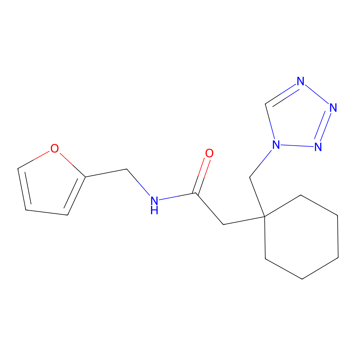 N-(2-furylmethyl)-2-[1-(1H-tetrazol-1-ylmethyl)cyclohexyl]acetamide molecular structure, CAS 1212139-90-6