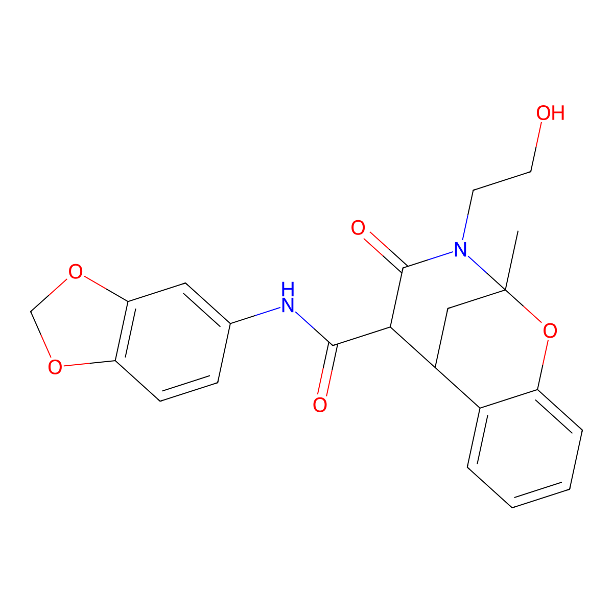 N-(benzo[d][1,3]dioxol-5-yl)-3-(2-hydroxyethyl)-2-methyl-4-oxo-3,4,5,6-tetrahydro-2H-2,6-methanobenzo[g][1,3]oxazocine-5-carboxamide molecular structure, CAS 1212139-91-7