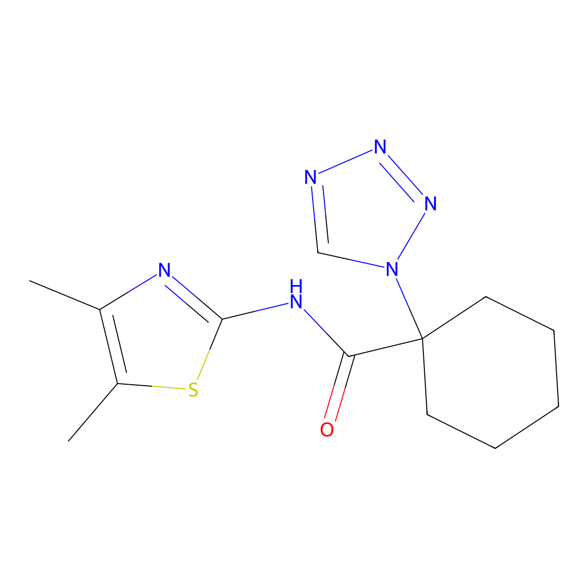 N-[(2E)-4,5-dimethyl-1,3-thiazol-2(3H)-ylidene]-1-(1H-tetrazol-1-yl)cyclohexanecarboxamide molecular structure, CAS 1212140-81-2