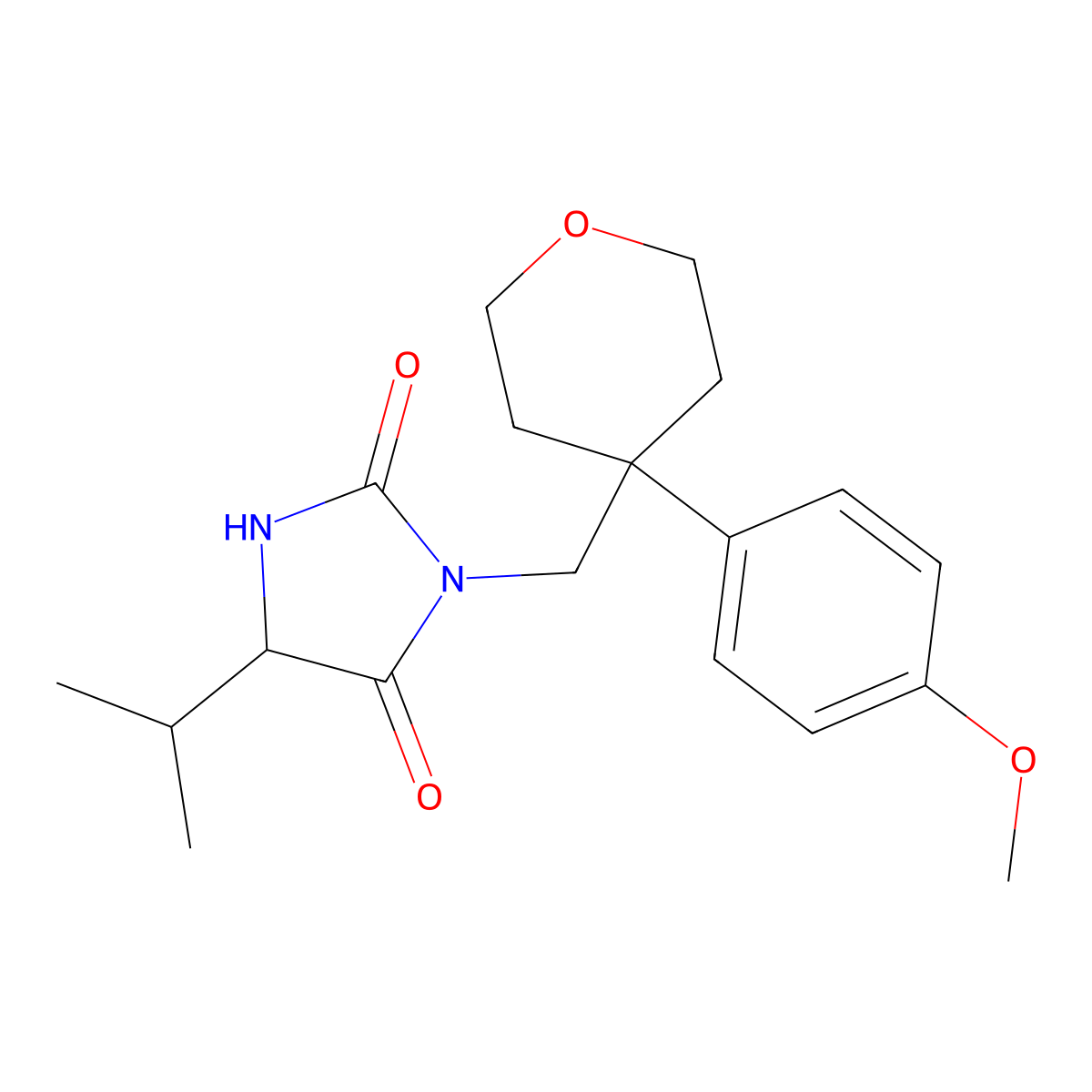 (5S)-3-{[4-(4-methoxyphenyl)tetrahydro-2H-pyran-4-yl]methyl}-5-(propan-2-yl)imidazolidine-2,4-dione molecular structure, CAS 1212143-87-7
