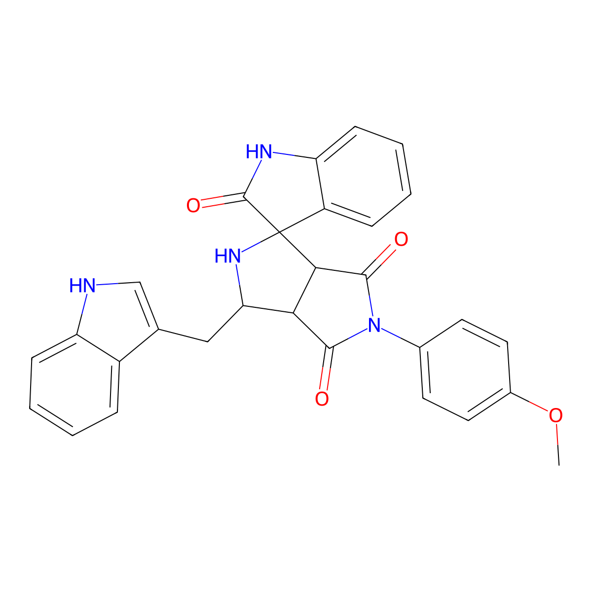 3'-((1H-indol-3-yl)methyl)-5'-(4-methoxyphenyl)-3',3a'-dihydro-2'H-spiro[indoline-3,1'-pyrrolo[3,4-c]pyrrole]-2,4',6'(5'H,6a'H)-trione molecular structure, CAS 1212148-65-6