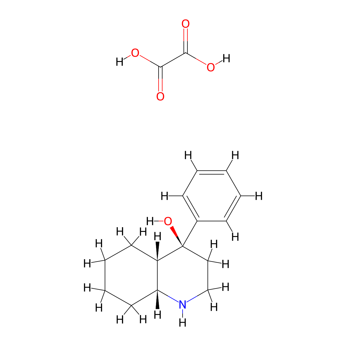 rac-(4S,4aS,8aR)-4-phenyldecahydro-4-quinolinol ethanedioate (salt) molecular structure, CAS 1212151-67-1