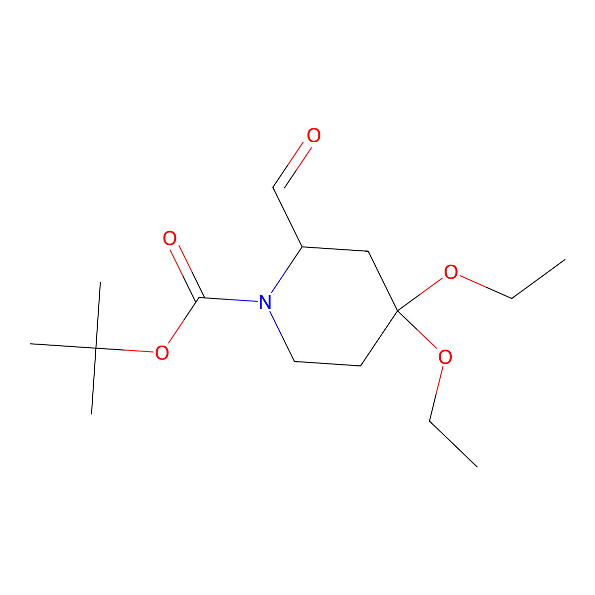 tert-Butyl (2S)-4,4-diethoxy-2-formylpiperidine-1-carboxylate molecular structure, CAS 1212152-15-2
