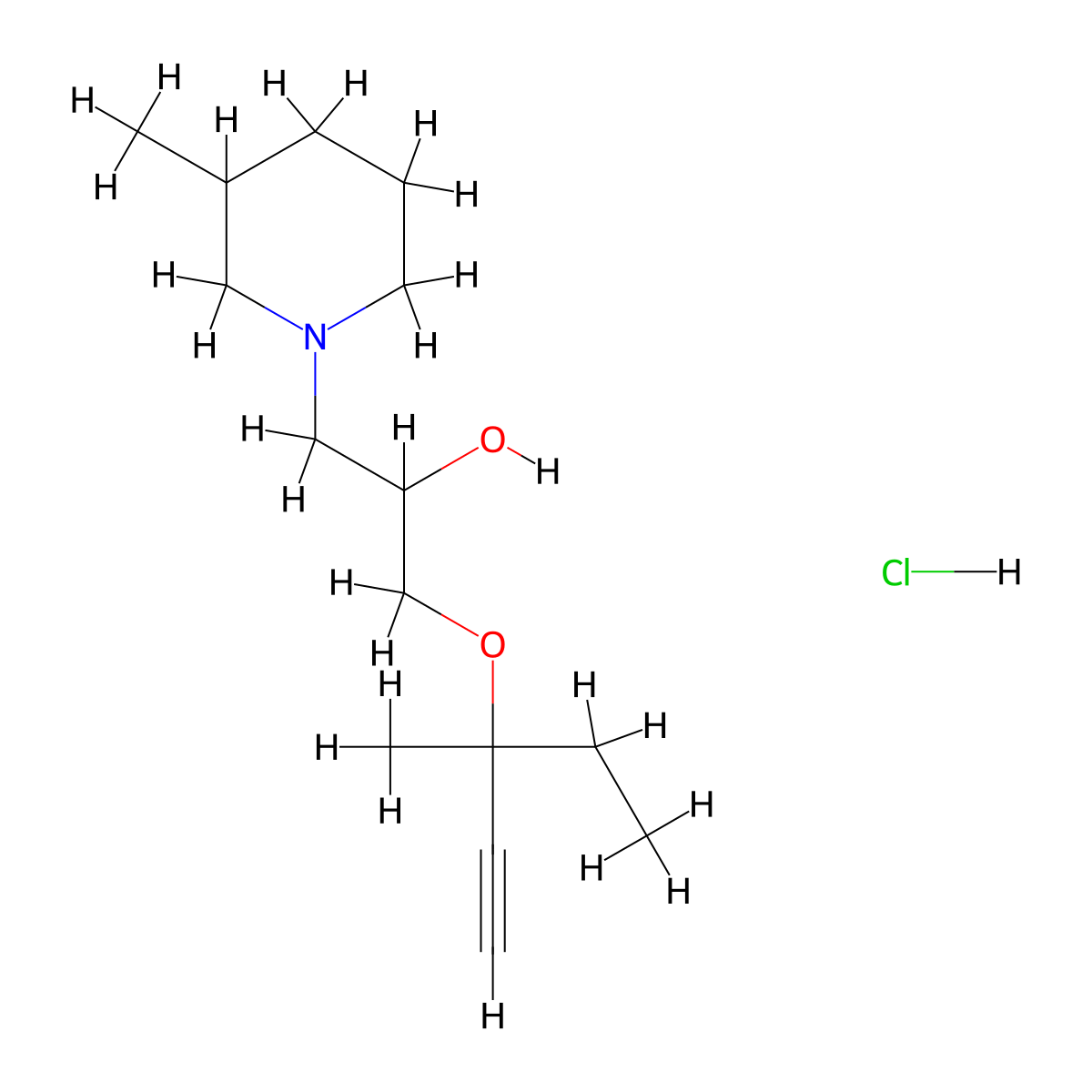 1-((3-Methylpent-1-yn-3-yl)oxy)-3-(3-methylpiperidin-1-yl)propan-2-ol hydrochloride molecular structure, CAS 1212153-31-5