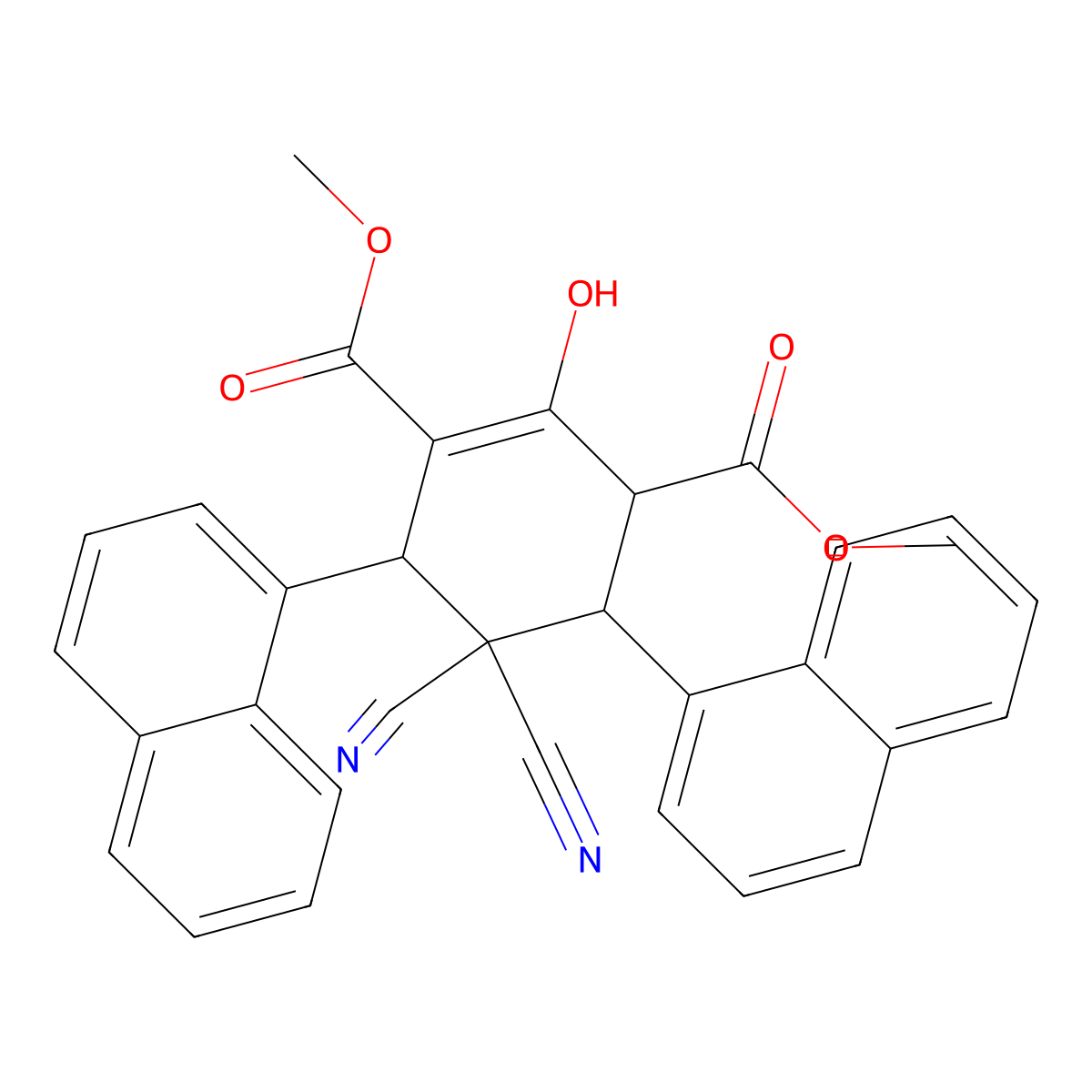 Dimethyl 5,5-dicyano-2-hydroxy-4,6-di(1-naphthyl)-1-cyclohexene-1,3-dicarboxylate molecular structure, CAS 1212156-96-1