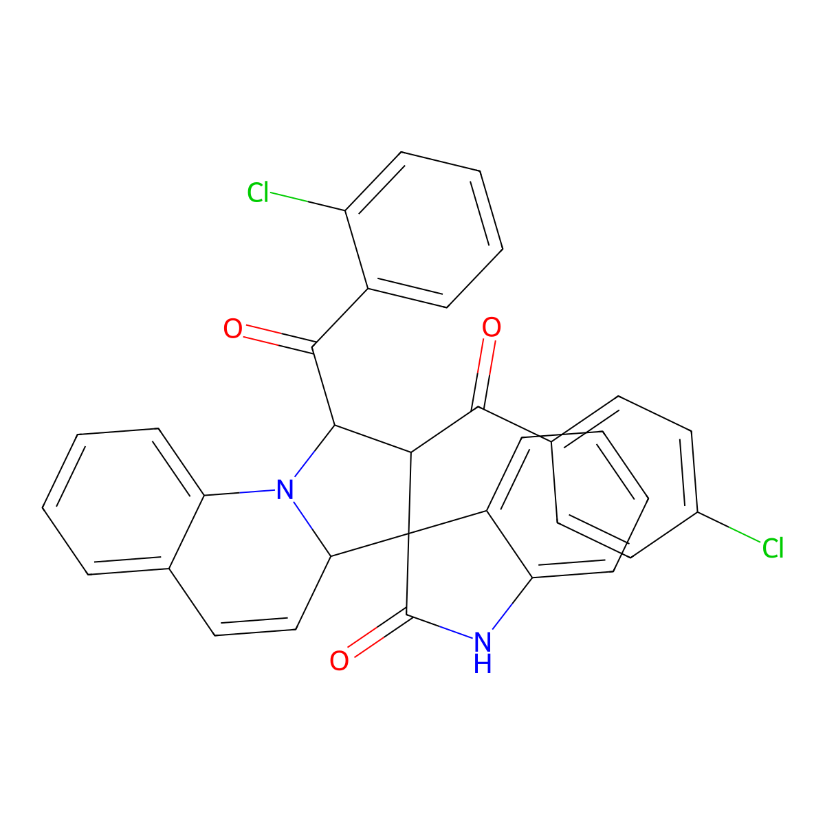 1'-[(2-chlorophenyl)carbonyl]-2'-[(4-chlorophenyl)carbonyl]-1',2'-dihydro-3a'H-spiro[indole-3,3'-pyrrolo[1,2-a]quinolin]-2(1H)-one molecular structure, CAS 1212159-98-2