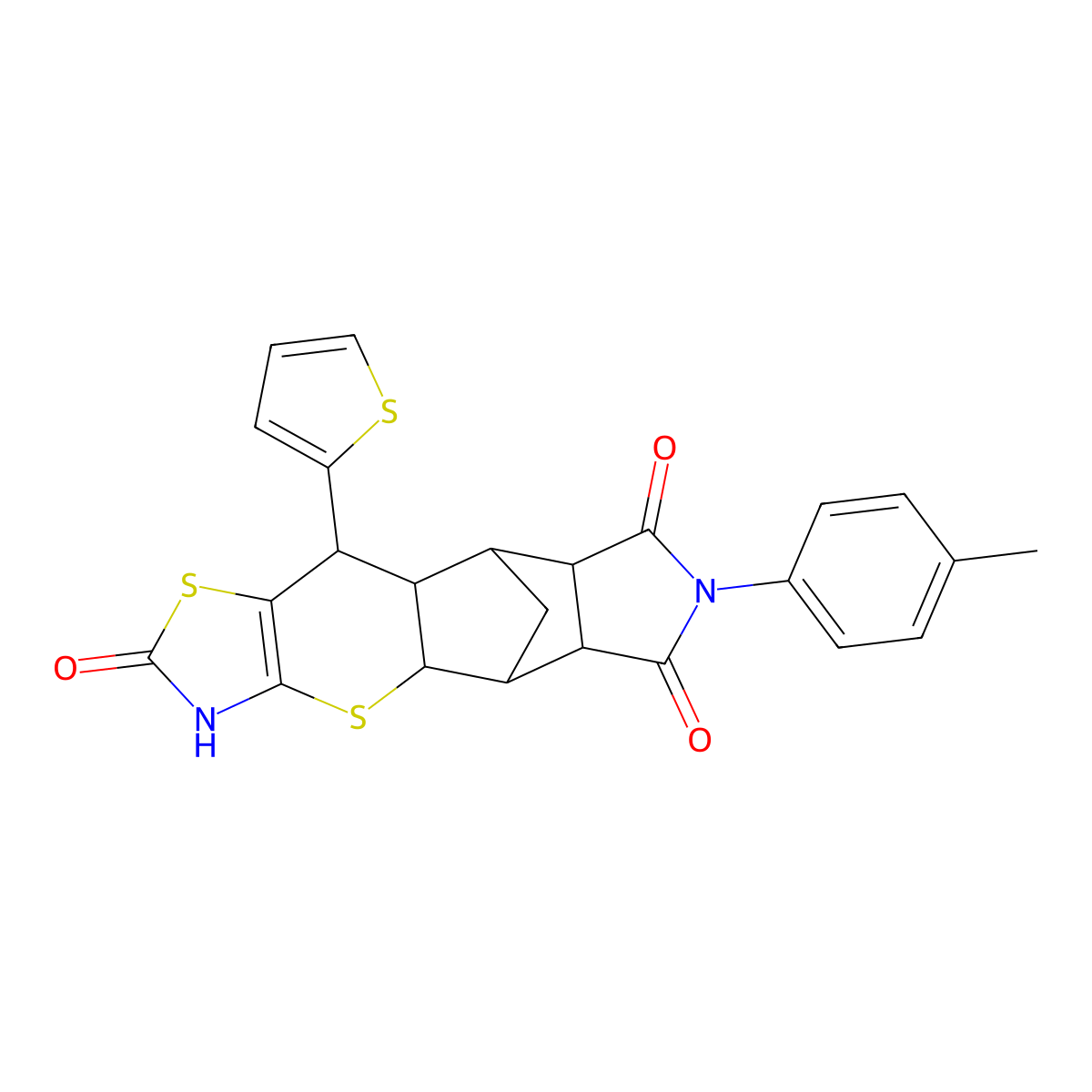 7-(4-Methylphenyl)-10-thien-2-yl-3,4a,5,5a,8a,9,9a,10-octahydro-5,9-methano[1,3]thiazolo[5',4':5,6]thiopyrano[2,3-f]isoindole-2,6,8-trione molecular structure, CAS 1212162-09-8