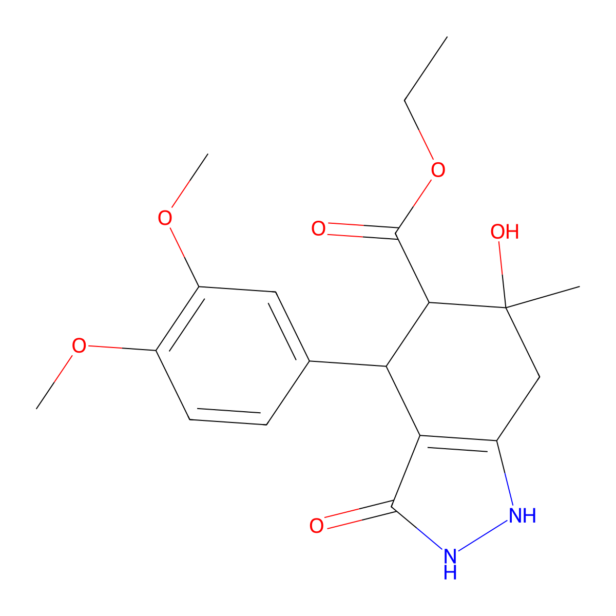 ethyl 4-(3,4-dimethoxyphenyl)-3,6-dihydroxy-6-methyl-4,5,6,7-tetrahydro-2H-indazole-5-carboxylate molecular structure, CAS 1212163-89-7