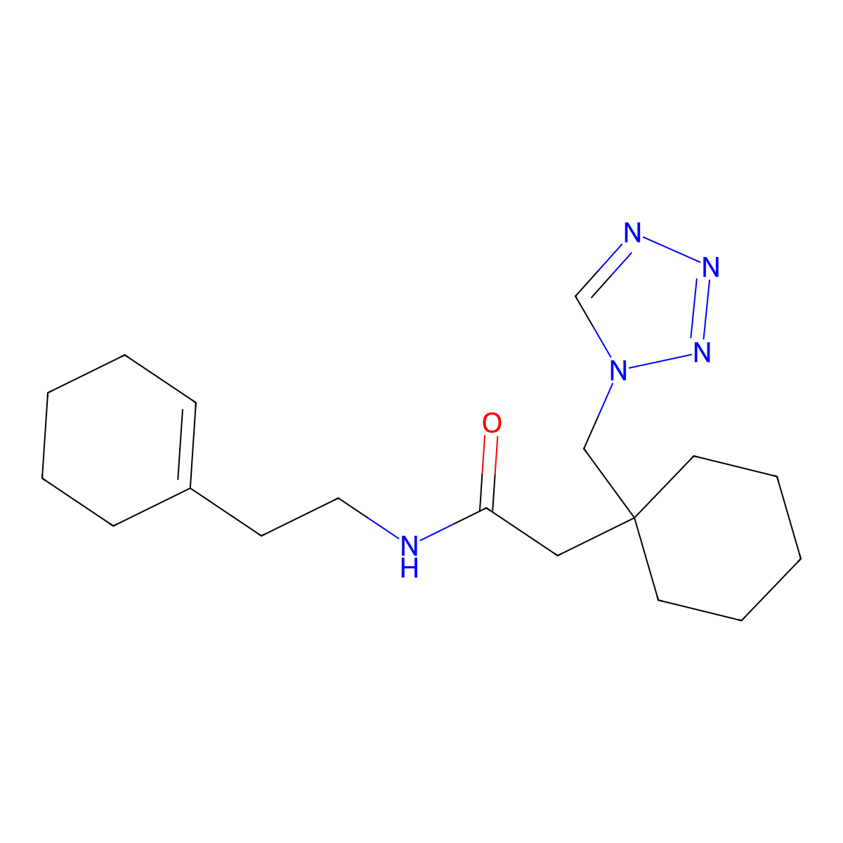 N-[2-(1-cyclohexen-1-yl)ethyl]-2-[1-(1H-tetrazol-1-ylmethyl)cyclohexyl]acetamide molecular structure, CAS 1212168-61-0