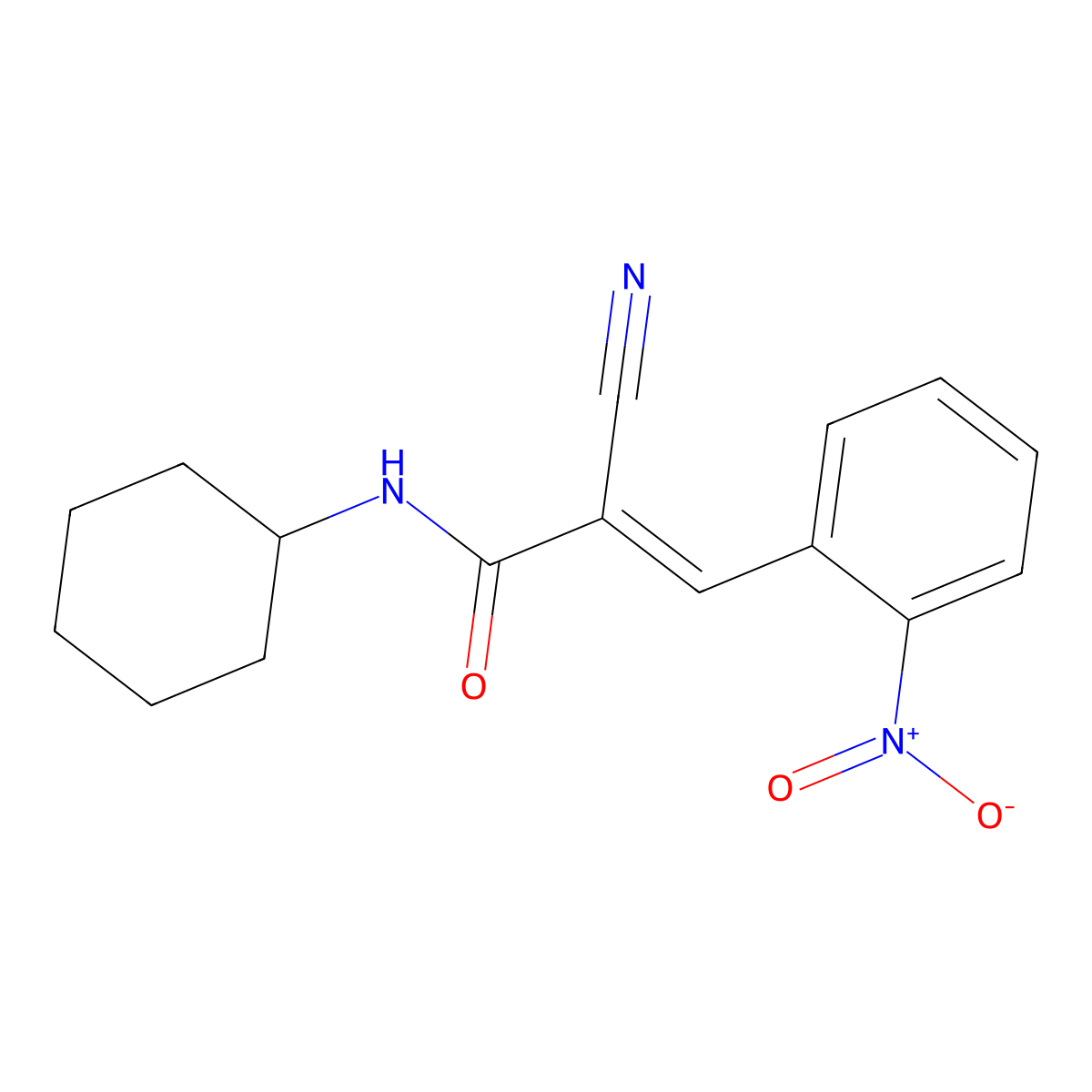 2-Propenamide, 2-cyano-N-cyclohexyl-3-(2-nitrophenyl)- molecular structure, CAS 121217-55-8