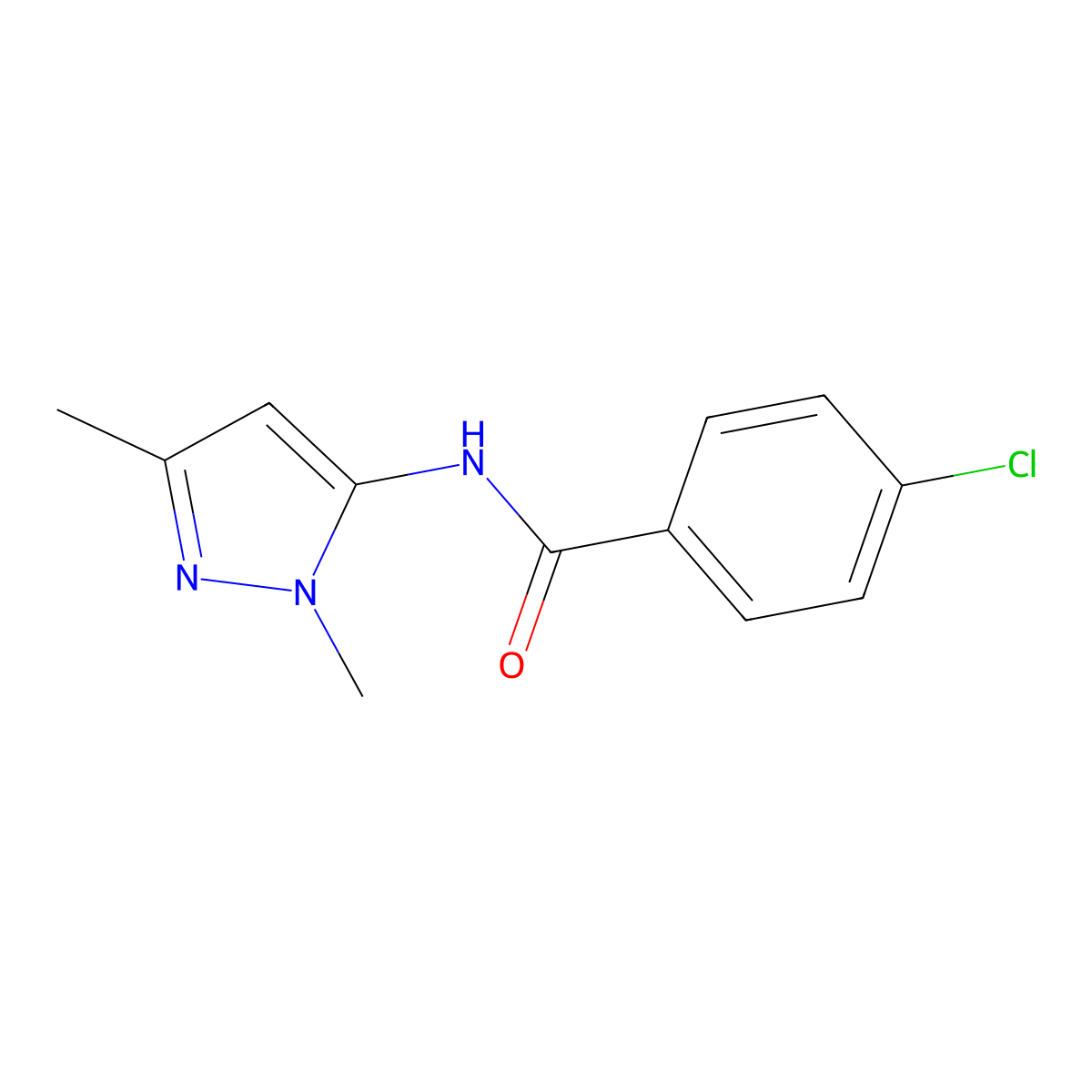 4-chloro-N-(1,3-dimethyl-1H-pyrazol-5-yl)benzamide molecular structure, CAS 121218-37-9