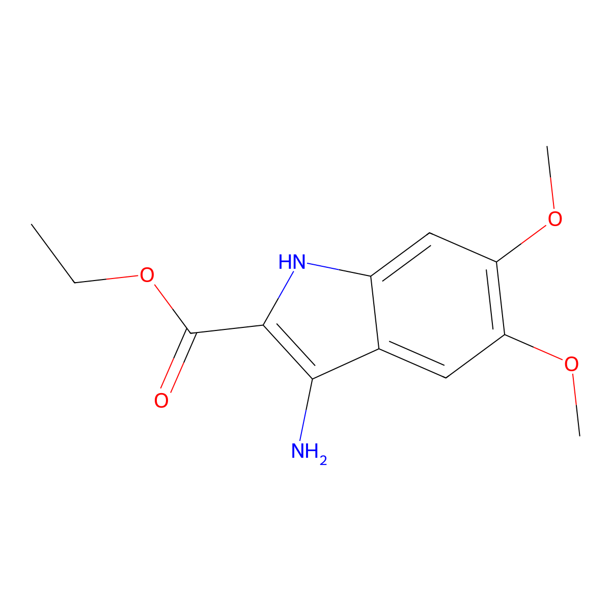 ethyl 3-amino-5,6-dimethoxy-1H-indole-2-carboxylate molecular structure, CAS 121218-40-4