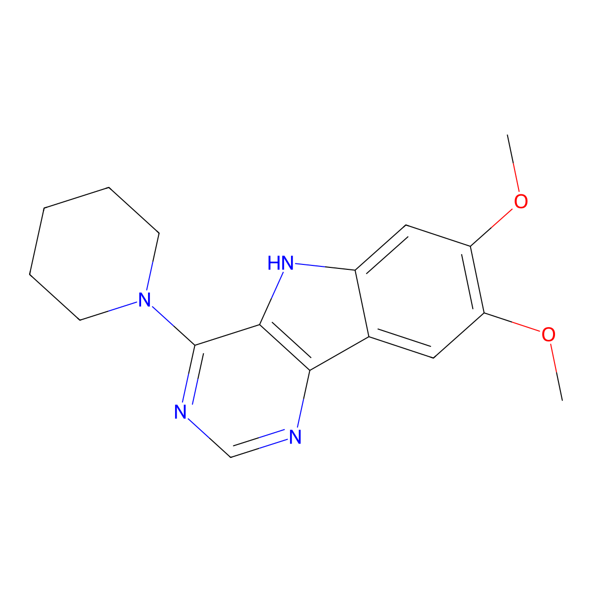 7,8-dimethoxy-4-(piperidin-1-yl)-5H-pyrimido[5,4-b]indole molecular structure, CAS 121218-49-3