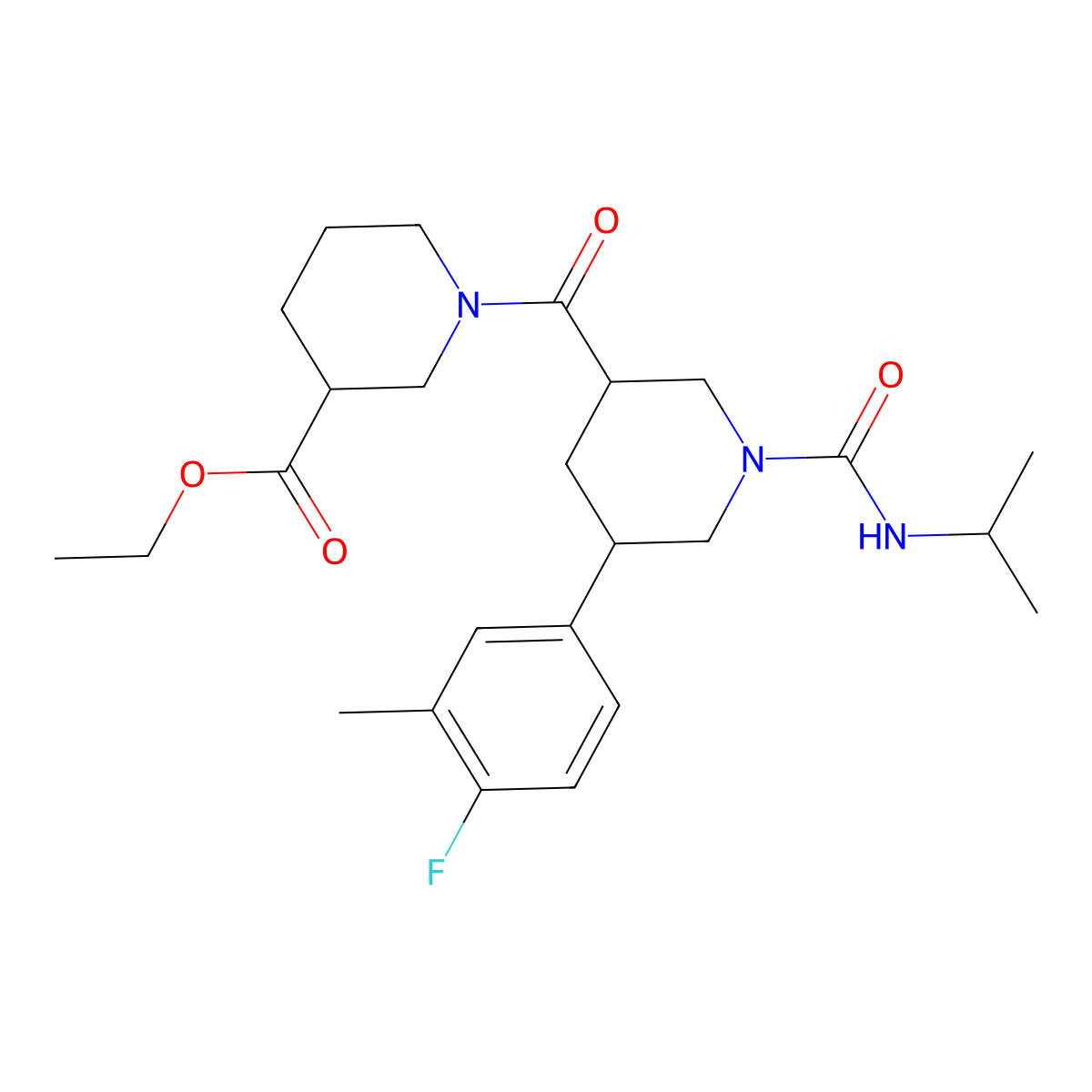 Ethyl 1-({5-(4-fluoro-3-methylphenyl)-1-[(isopropylamino)carbonyl]-3-piperidyl}carbonyl)-3-piperidinecarboxylate molecular structure, CAS 1212180-30-7