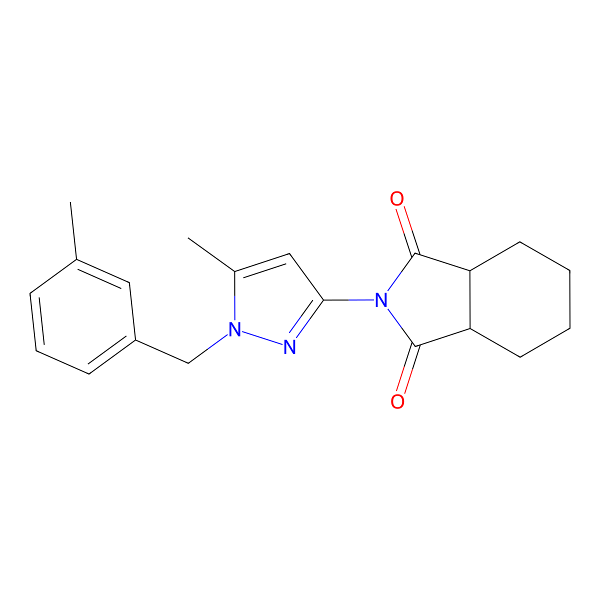 (3aR,7aS)-2-[5-methyl-1-(3-methylbenzyl)-1H-pyrazol-3-yl]hexahydro-1H-isoindole-1,3(2H)-dione molecular structure, CAS 1212182-06-3