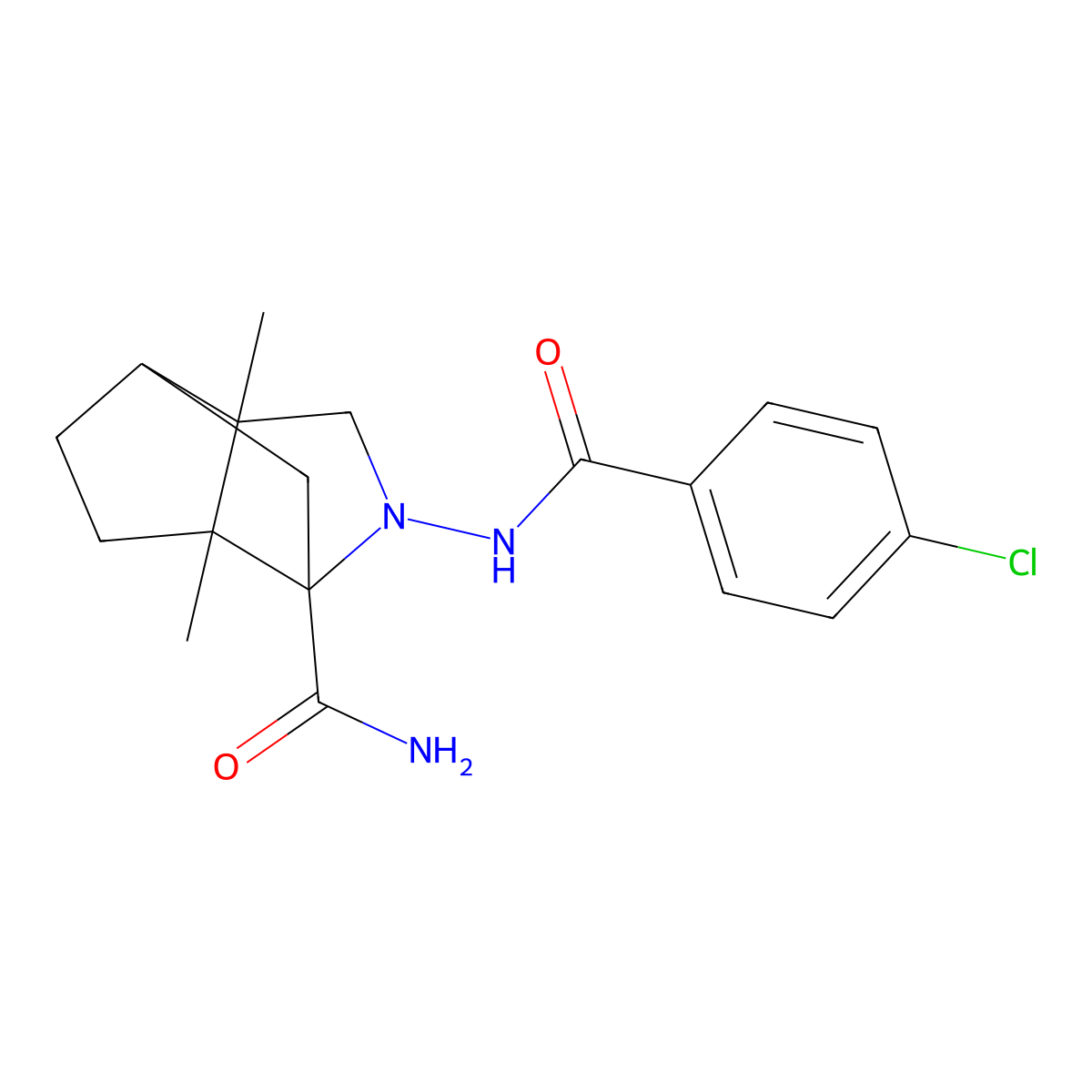 2-{[(4-chlorophenyl)carbonyl]amino}-3a,6a-dimethylhexahydro-1,4-methanocyclopenta[c]pyrrole-1(2H)-carboxamide molecular structure, CAS 1212182-96-1