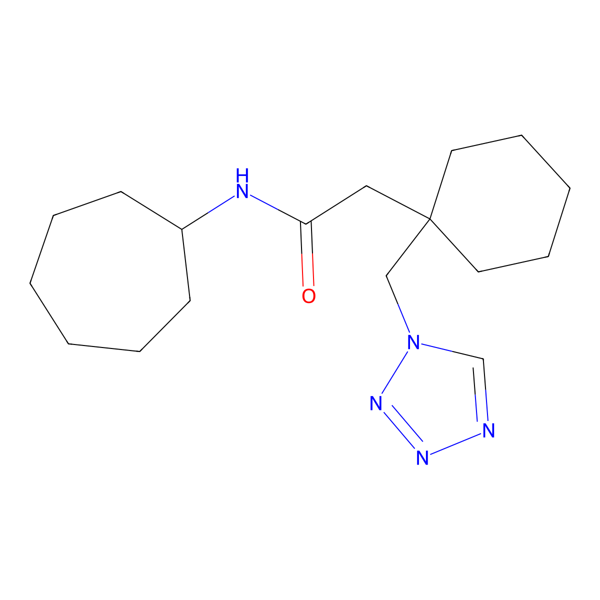 N-cycloheptyl-2-[1-(1H-tetrazol-1-ylmethyl)cyclohexyl]acetamide molecular structure, CAS 1212186-53-2
