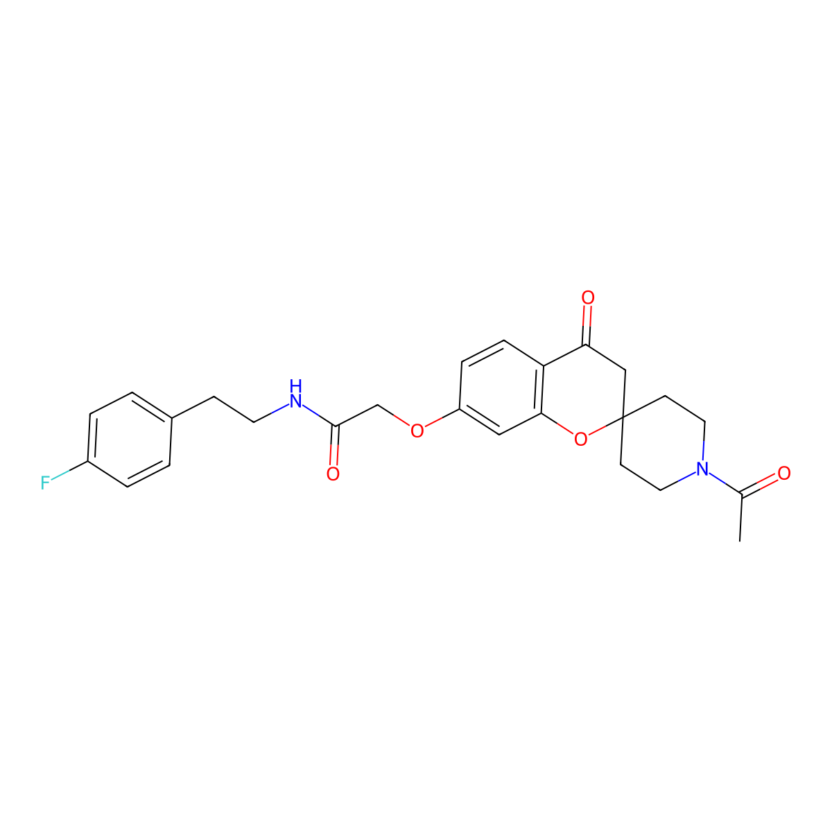 2-[(1'-acetyl-4-oxo-3,4-dihydrospiro[chromene-2,4'-piperidin]-7-yl)oxy]-N-[2-(4-fluorophenyl)ethyl]acetamide molecular structure, CAS 1212187-17-1