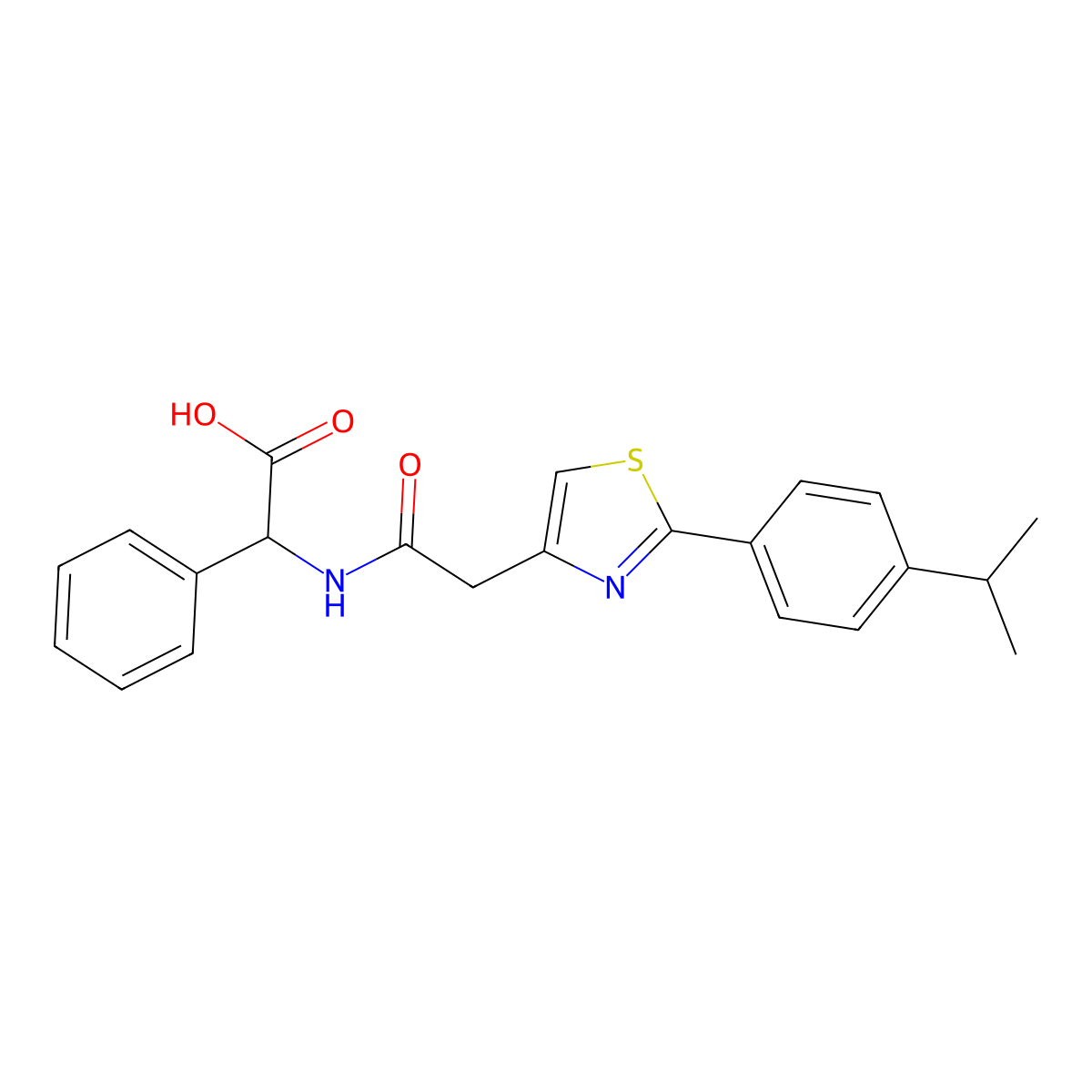 (R)-2-(2-(2-(4-isopropylphenyl)thiazol-4-yl)acetamido)-2-phenylacetic acid molecular structure, CAS 1212194-21-2