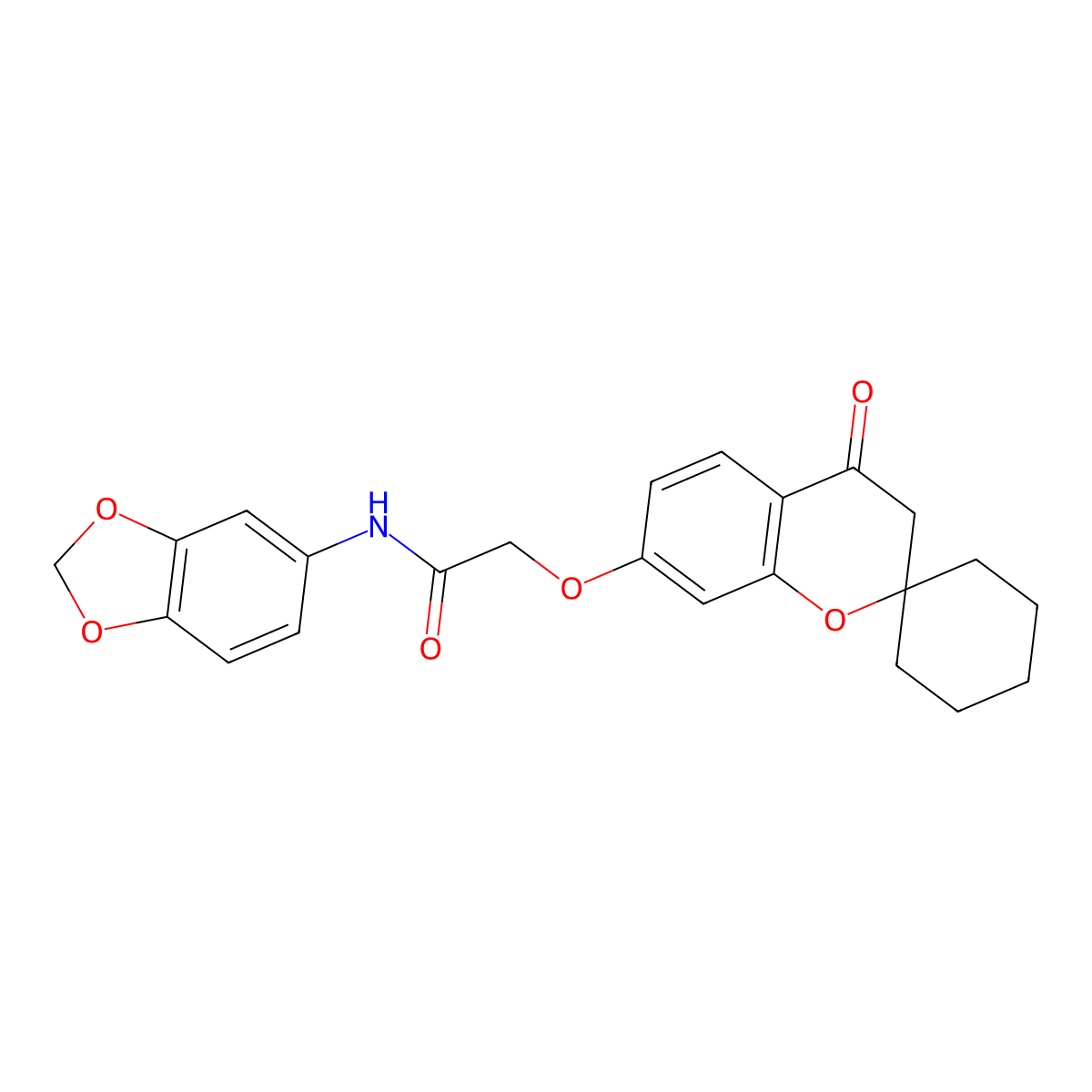 N-(1,3-benzodioxol-5-yl)-2-[(4-oxo-3,4-dihydrospiro[chromene-2,1'-cyclohexan]-7-yl)oxy]acetamide molecular structure, CAS 1212204-34-6