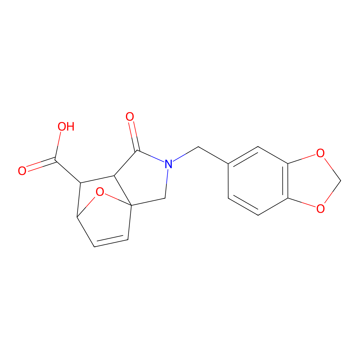 2-(1,3-Benzodioxol-5-ylmethyl)-1-oxo-1,2,3,6,7,7a-hexahydro-3a,6-epoxyisoindole-7-carboxylic acid molecular structure, CAS 1212210-50-8