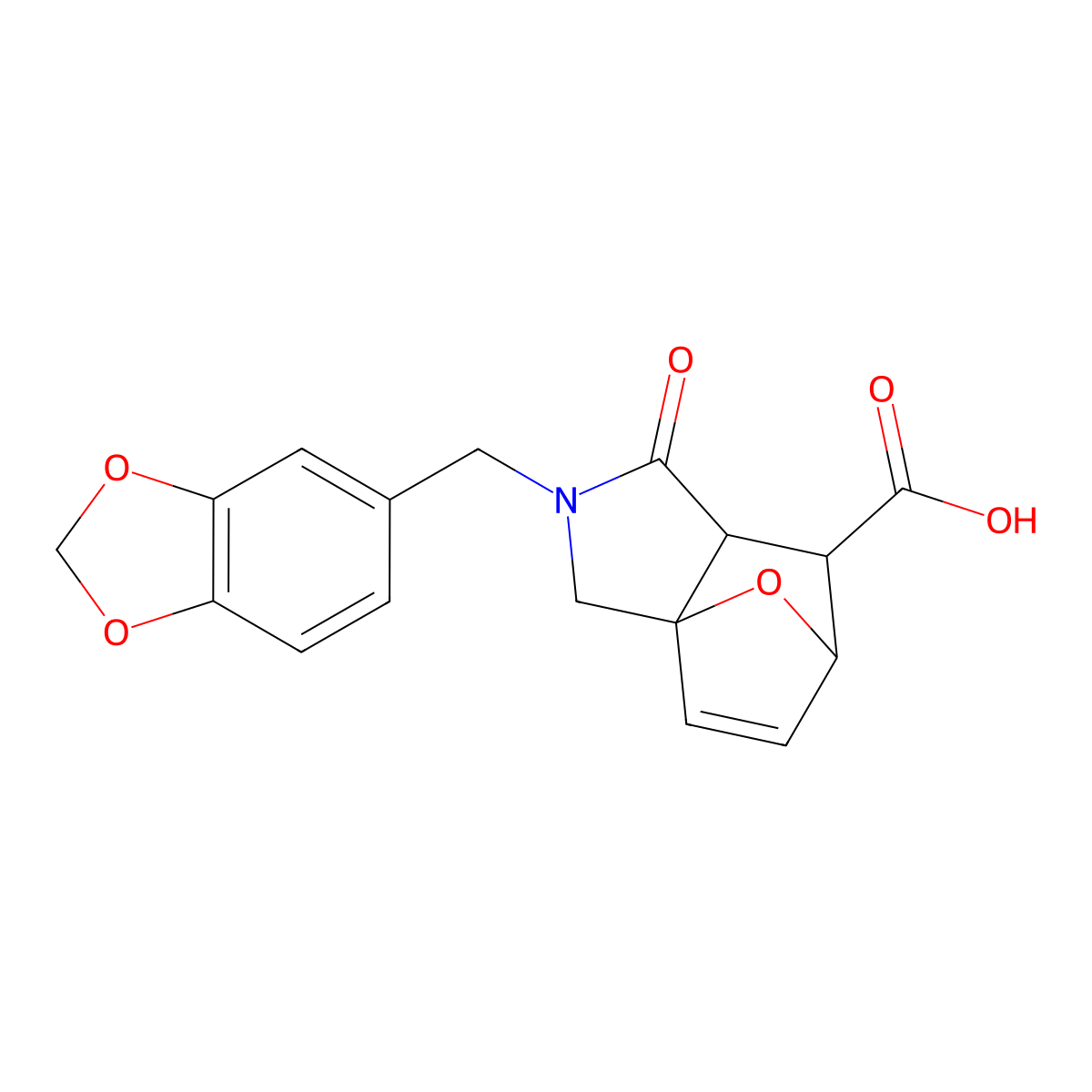 2-(1,3-Benzodioxol-5-ylmethyl)-1-oxo-1,2,3,6,7,7a-hexahydro-3a,6-epoxyisoindole-7-carboxylic acid molecular structure, CAS 1212210-50-8