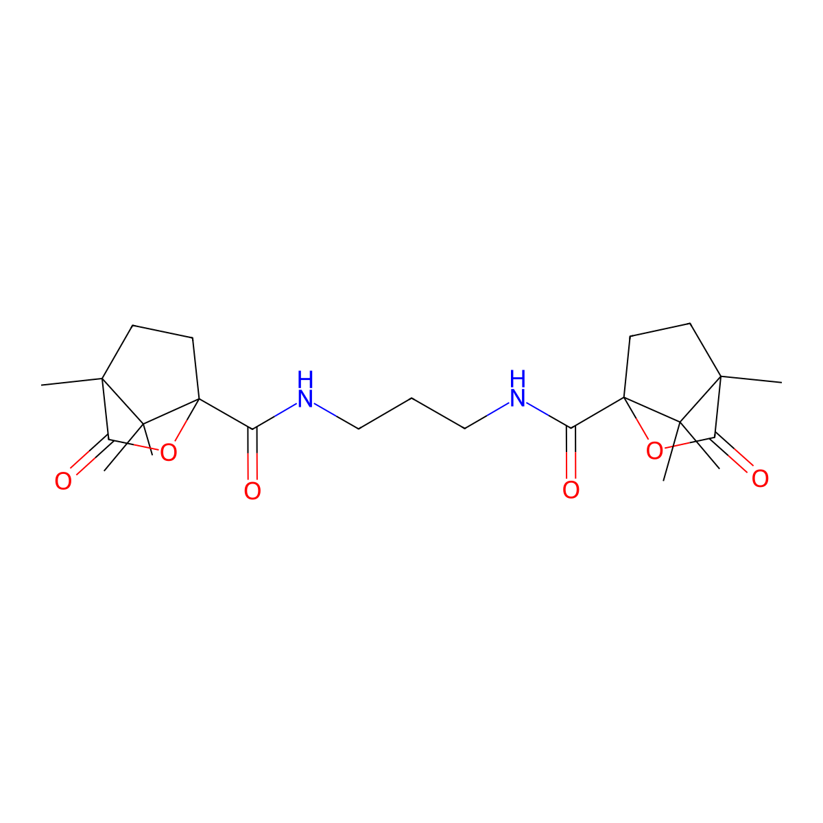 1,7,7-trimethyl-2-oxo-N-[3-[(1,7,7-trimethyl-2-oxo-3-oxabicyclo[2.2.1]heptane-4-carbonyl)amino]propyl]-3-oxabicyclo[2.2.1]heptane-4-carboxamide molecular structure, CAS 1212213-66-5
