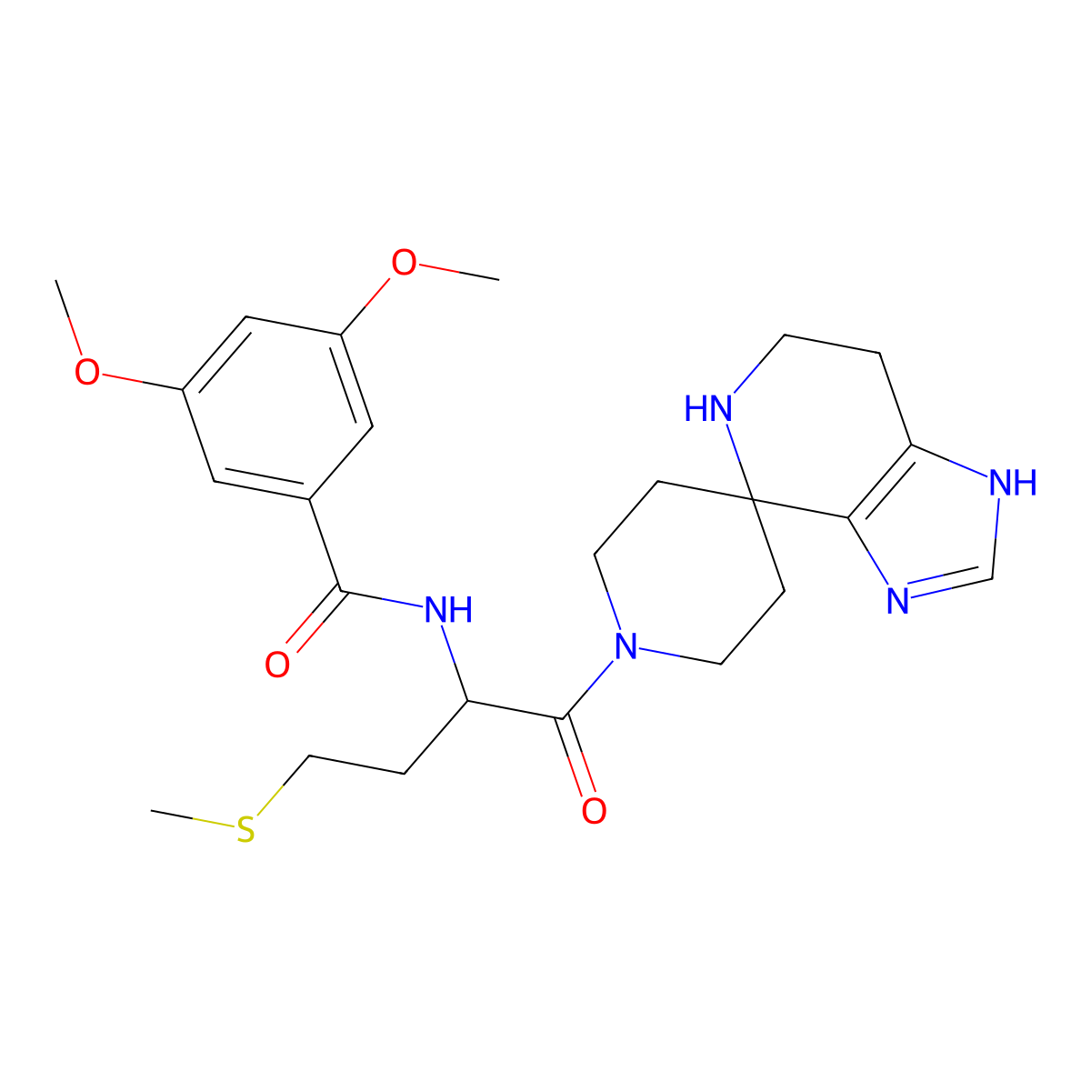 3,5-dimethoxy-N-[3-(methylsulfanyl)-1-(4,5,6,7-tetrahydrospiro{1H-imidazo[4,5-c]pyridine-4,4'-piperidine}-1'-ylcarbonyl)propyl]benzamide molecular structure, CAS 1212216-17-5