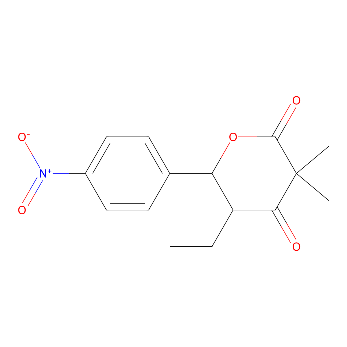 (5S,6R)-5-ethyl-3,3-dimethyl-6-(4-nitrophenyl)dihydro-2H-pyran-2,4(3H)-dione molecular structure, CAS 1212223-33-0