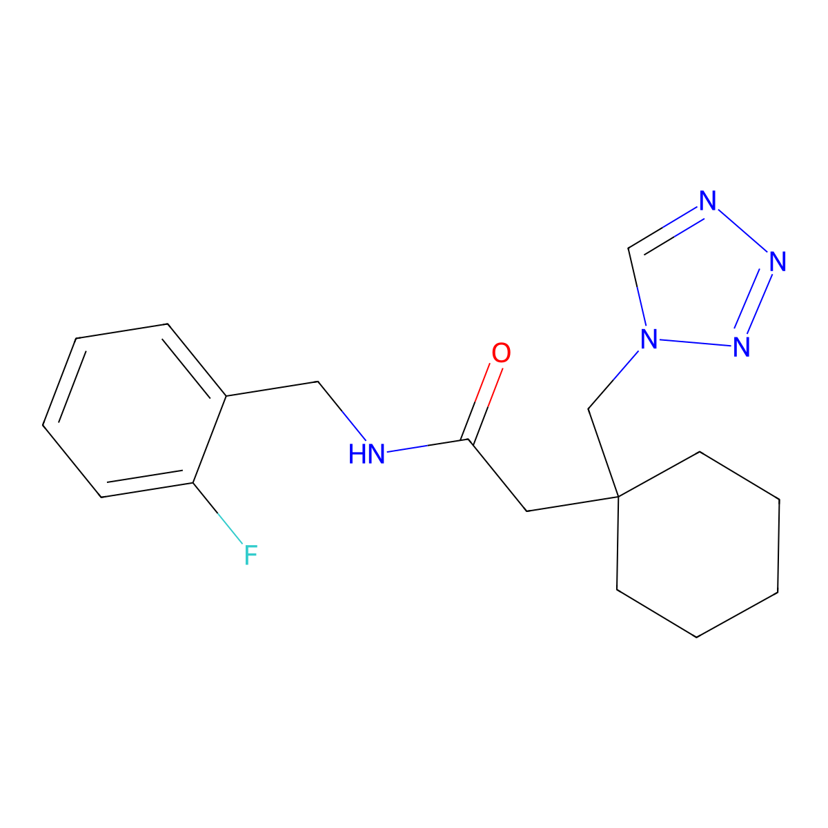 N-(2-fluorobenzyl)-2-[1-(1H-tetrazol-1-ylmethyl)cyclohexyl]acetamide molecular structure, CAS 1212223-76-1