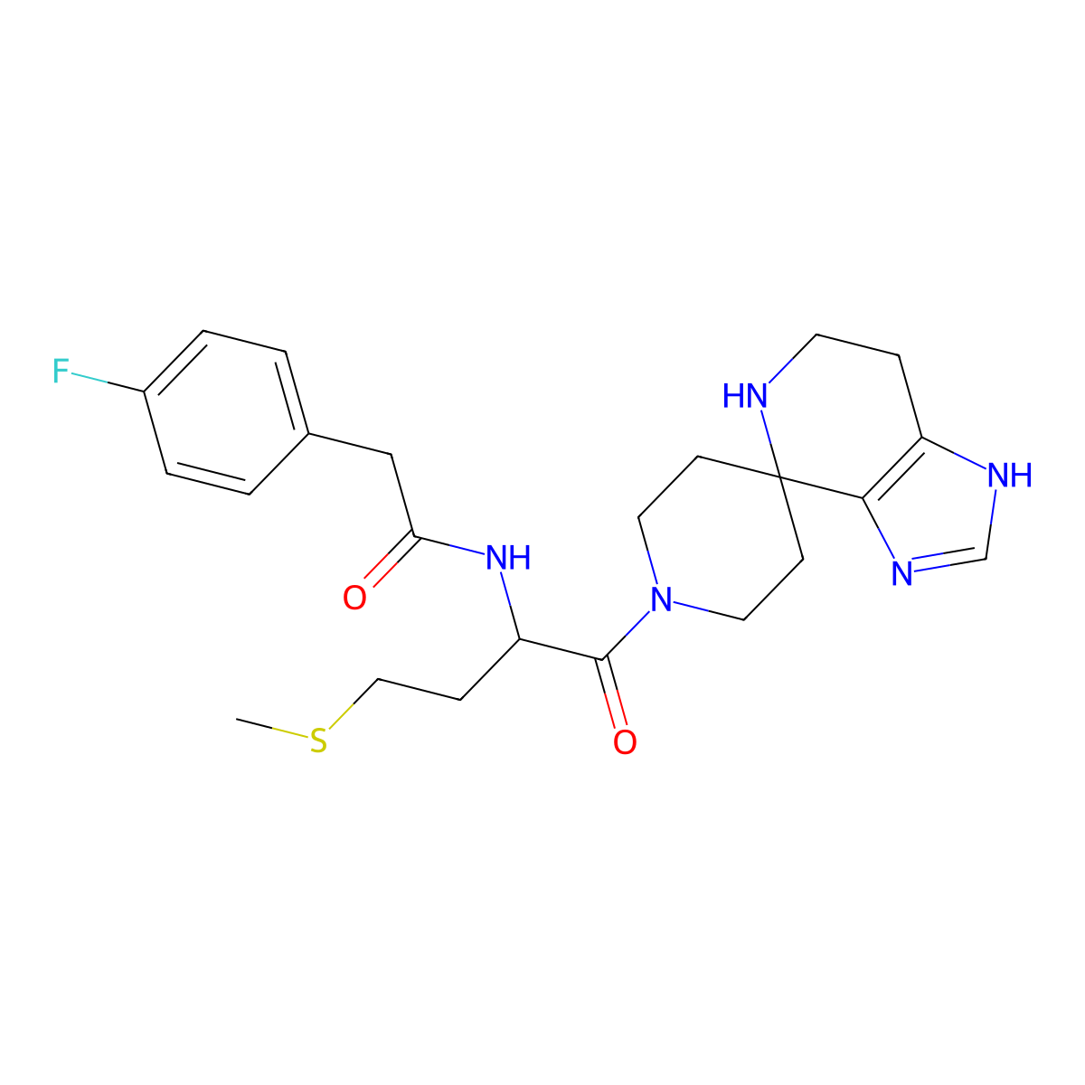 2-(4-fluorophenyl)-N-[3-(methylsulfanyl)-1-(1,5,6,7-tetrahydrospiro{imidazo[4,5-c]pyridine-4,4'-piperidine}-1'-ylcarbonyl)propyl]acetamide molecular structure, CAS 1212226-55-5