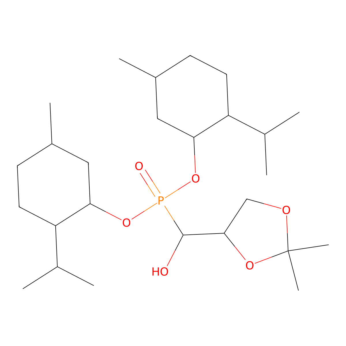 Bis(2-isopropyl-5-methylcyclohexyl) ((2,2-dimethyl-1,3-dioxolan-4-yl)(hydroxy)methyl)phosphonate molecular structure, CAS 1212231-32-7