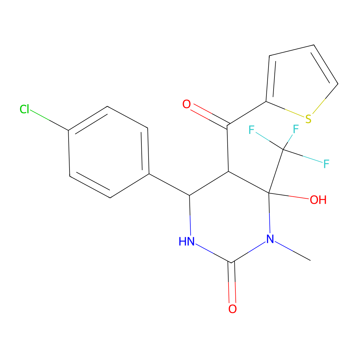 4-(4-Chlorophenyl)-6-hydroxy-1-methyl-5-(thiophene-2-carbonyl)-6-(trifluoromethyl)-1,3-diazinan-2-one molecular structure, CAS 1212232-32-0
