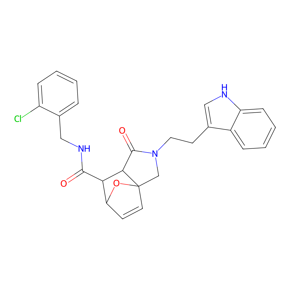 N-[(2-chlorophenyl)methyl]-3-[2-(1H-indol-3-yl)ethyl]-4-oxo-10-oxa-3-azatricyclo[5.2.1.01,5]dec-8-ene-6-carboxamide molecular structure, CAS 1212233-40-3