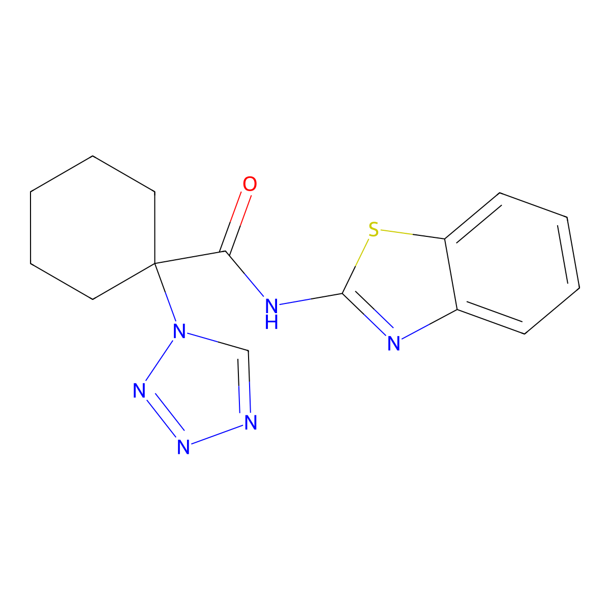 N-[(2E)-1,3-benzothiazol-2(3H)-ylidene]-1-(1H-tetrazol-1-yl)cyclohexanecarboxamide molecular structure, CAS 1212233-91-4