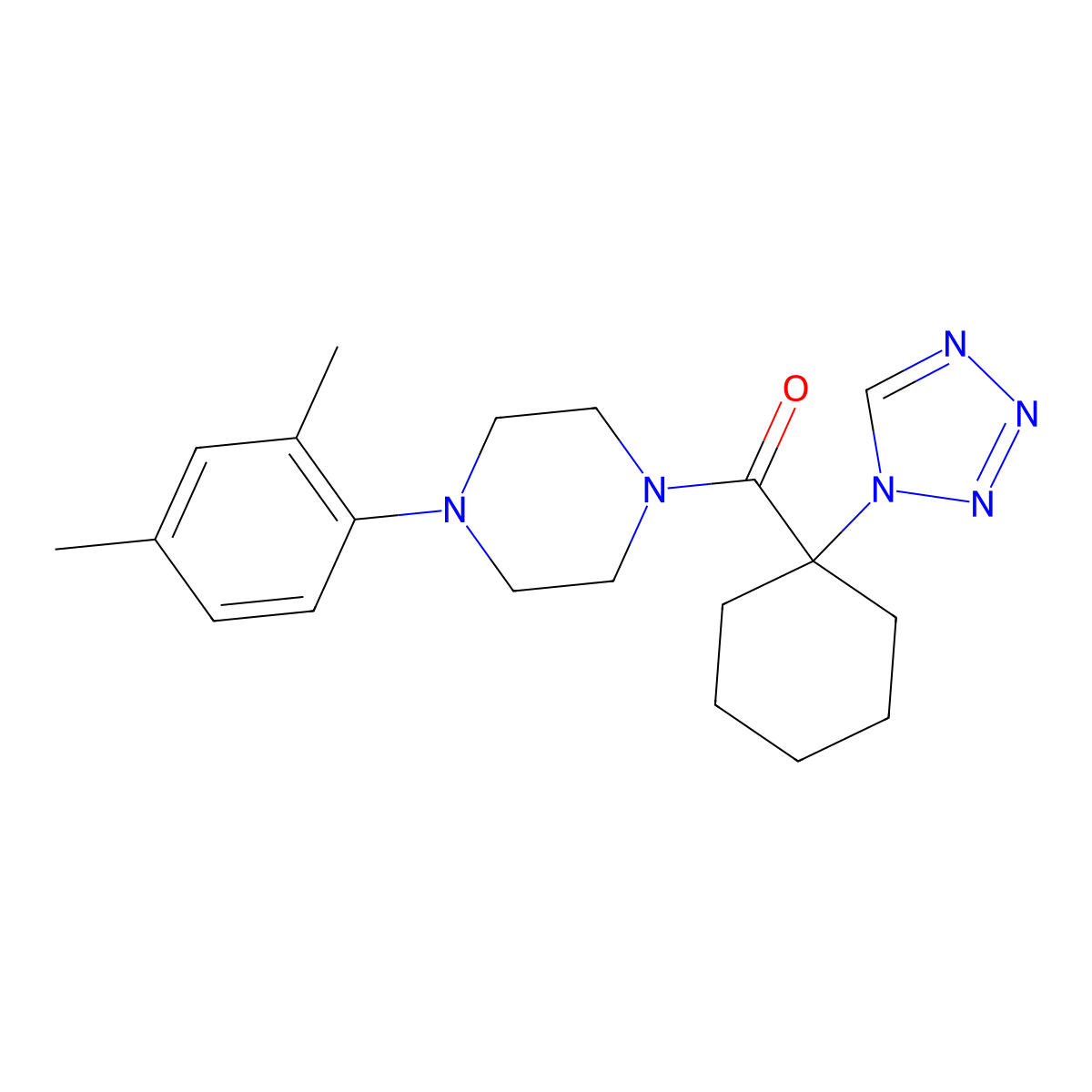 1-(2,4-dimethylphenyl)-4-{[1-(1H-tetrazol-1-yl)cyclohexyl]carbonyl}piperazine molecular structure, CAS 1212234-77-9