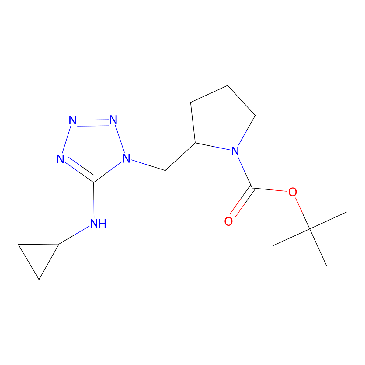 tert-butyl (2S)-2-{[5-(cyclopropylamino)-1H-1,2,3,4-tetrazol-1-yl]methyl}pyrrolidine-1-carboxylate molecular structure, CAS 1212238-43-1