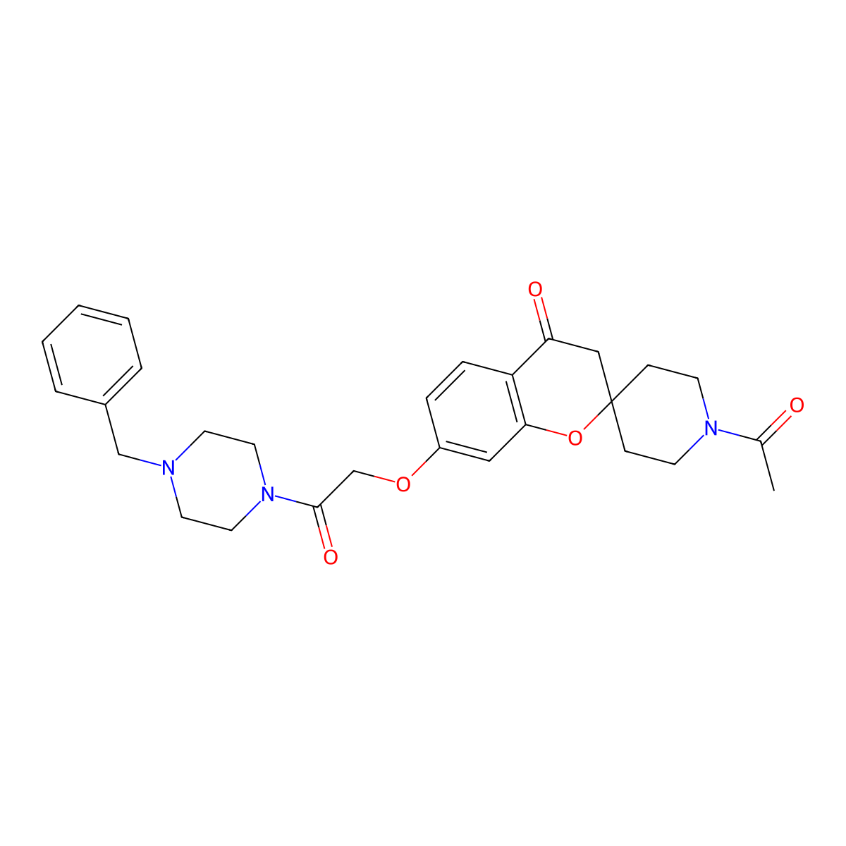 1'-Acetyl-7-(2-(4-benzylpiperazin-1-yl)-2-oxoethoxy)spiro[chroman-2,4'-piperidin]-4-one molecular structure, CAS 1212240-26-0
