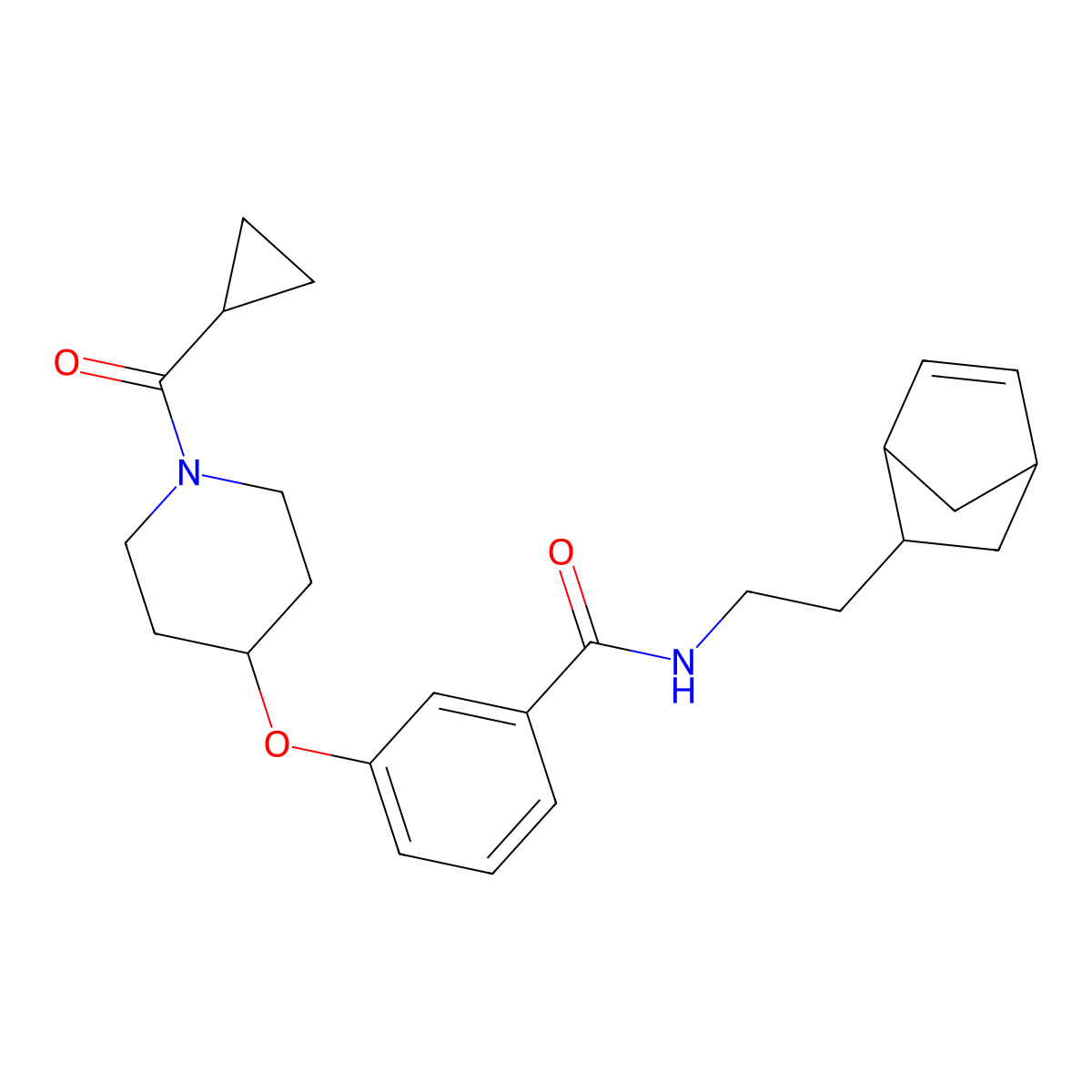 N-{2-[(1S*,2S*,4S*)-bicyclo[2.2.1]hept-5-en-2-yl]ethyl}-3-{[1-(cyclopropylcarbonyl)-4-piperidinyl]oxy}benzamide molecular structure, CAS 1212243-45-2