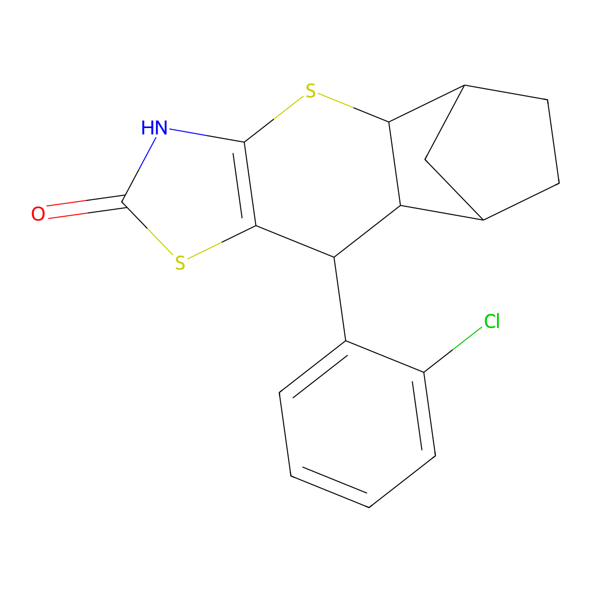 9-(2-chlorophenyl)-3,4a,5,6,7,8,8a,9-octahydro-2H-5,8-methanothiochromeno[2,3-d][1,3]thiazol-2-one molecular structure, CAS 1212249-04-1