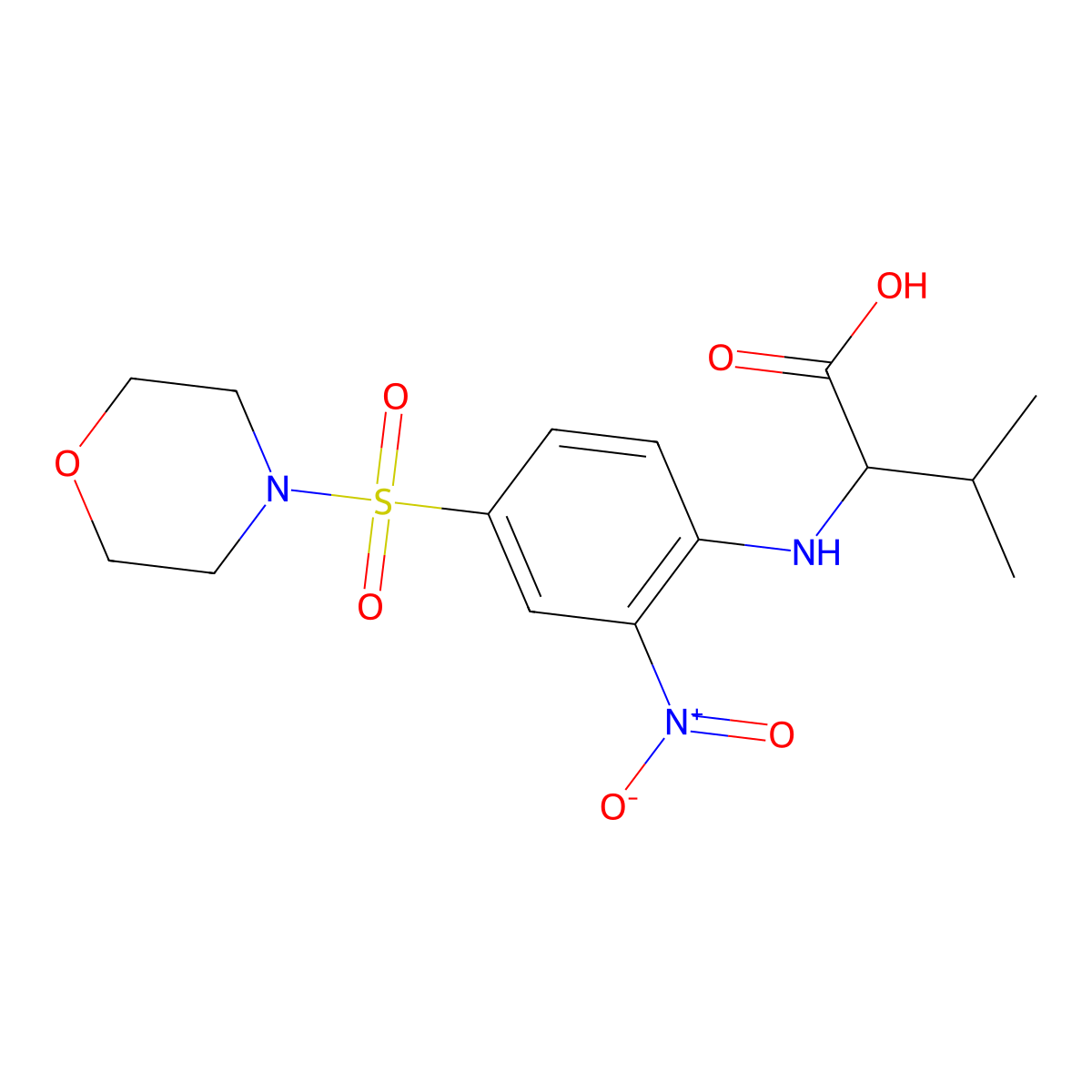 (2S)-3-Methyl-2-{[4-(morpholine-4-sulfonyl)-2-nitrophenyl]amino}butanoic acid molecular structure, CAS 1212250-57-1
