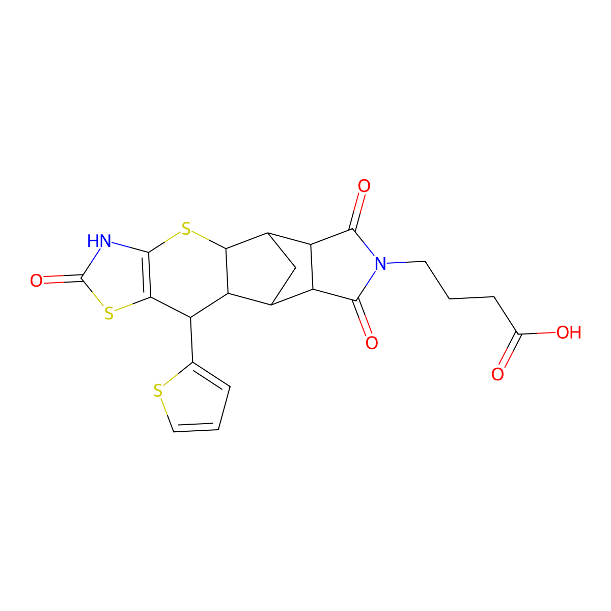 4-((4aR,5R,5aR,8aR,9S)-2,6,8-trioxo-10-(thiophen-2-yl)-2,3,4a,5,5a,6,8a,9,9a,10-decahydro-5,9-methanothiazolo[5',4':5,6]thiopyrano[2,3-f]isoindol-7(8H)-yl)butanoic acid molecular structure, CAS 1212251-66-5