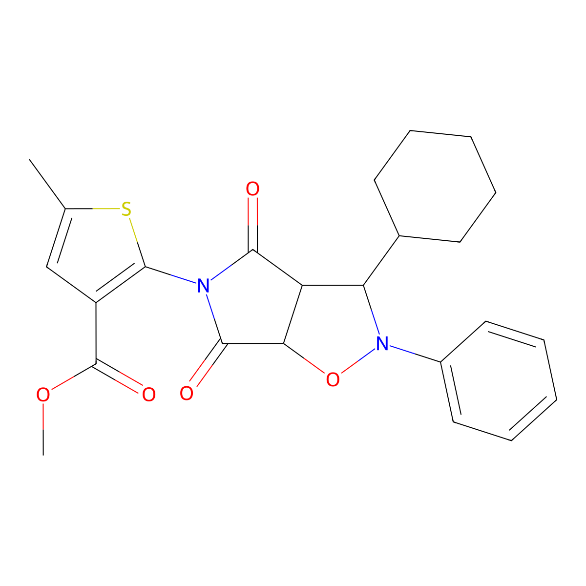 methyl 2-(3-cyclohexyl-4,6-dioxo-2-phenyltetrahydro-2H-pyrrolo[3,4-d]isoxazol-5(3H)-yl)-5-methylthiophene-3-carboxylate molecular structure, CAS 1212252-94-2