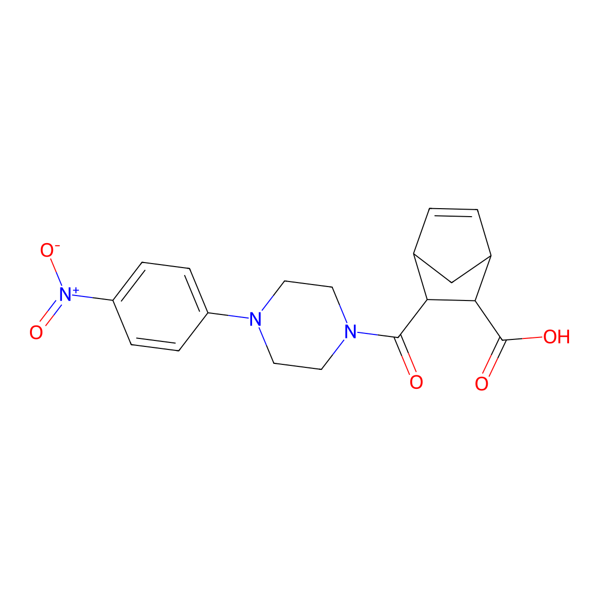 Bicyclo[2.2.1]hept-5-ene-2-carboxylic acid, 3-[[4-(4-nitrophenyl)-1-piperazinyl]carbonyl]- molecular structure, CAS 1212257-59-4