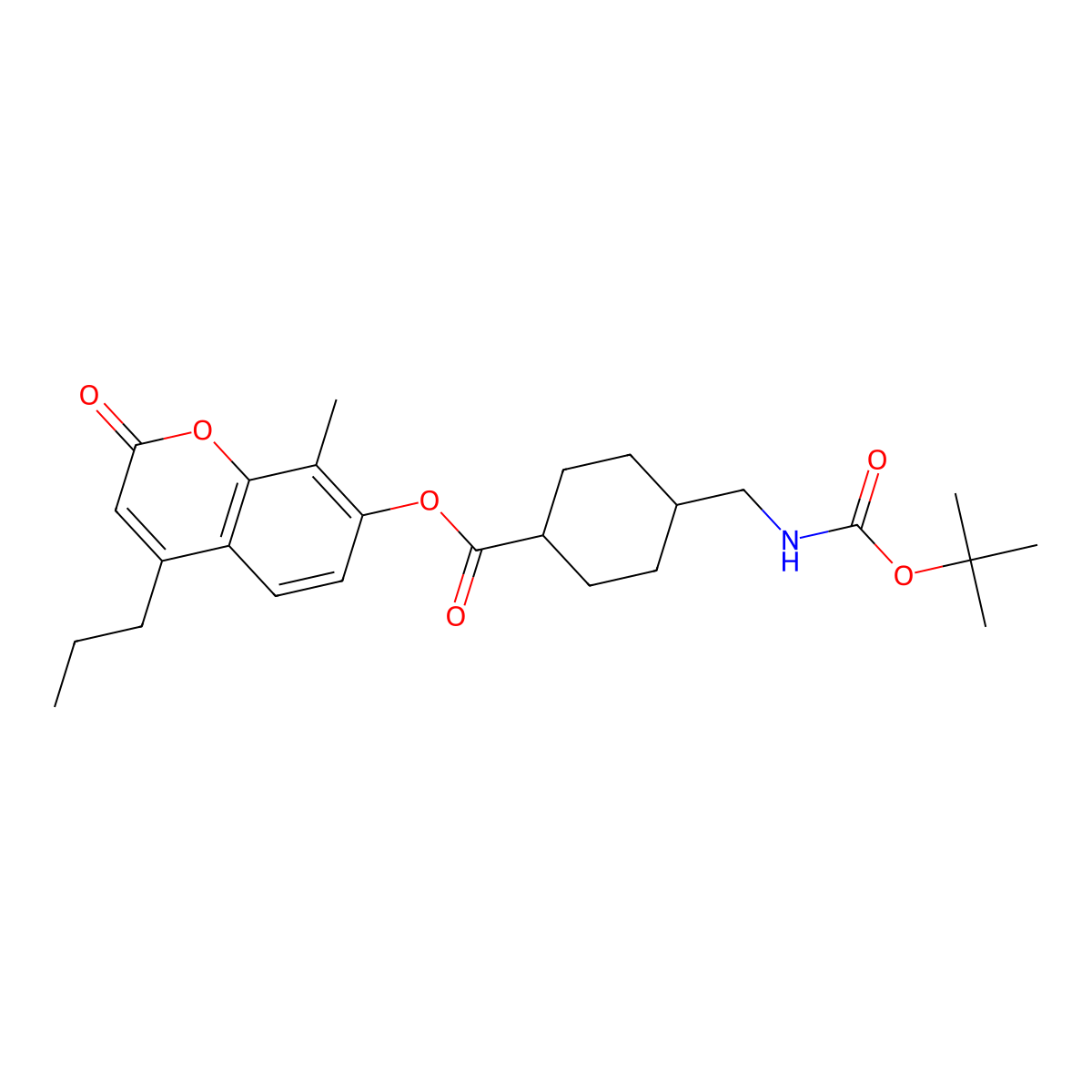 8-methyl-2-oxo-4-propyl-2H-chromen-7-yl 4-{[(tert-butoxycarbonyl)amino]methyl}cyclohexanecarboxylate molecular structure, CAS 1212261-05-6