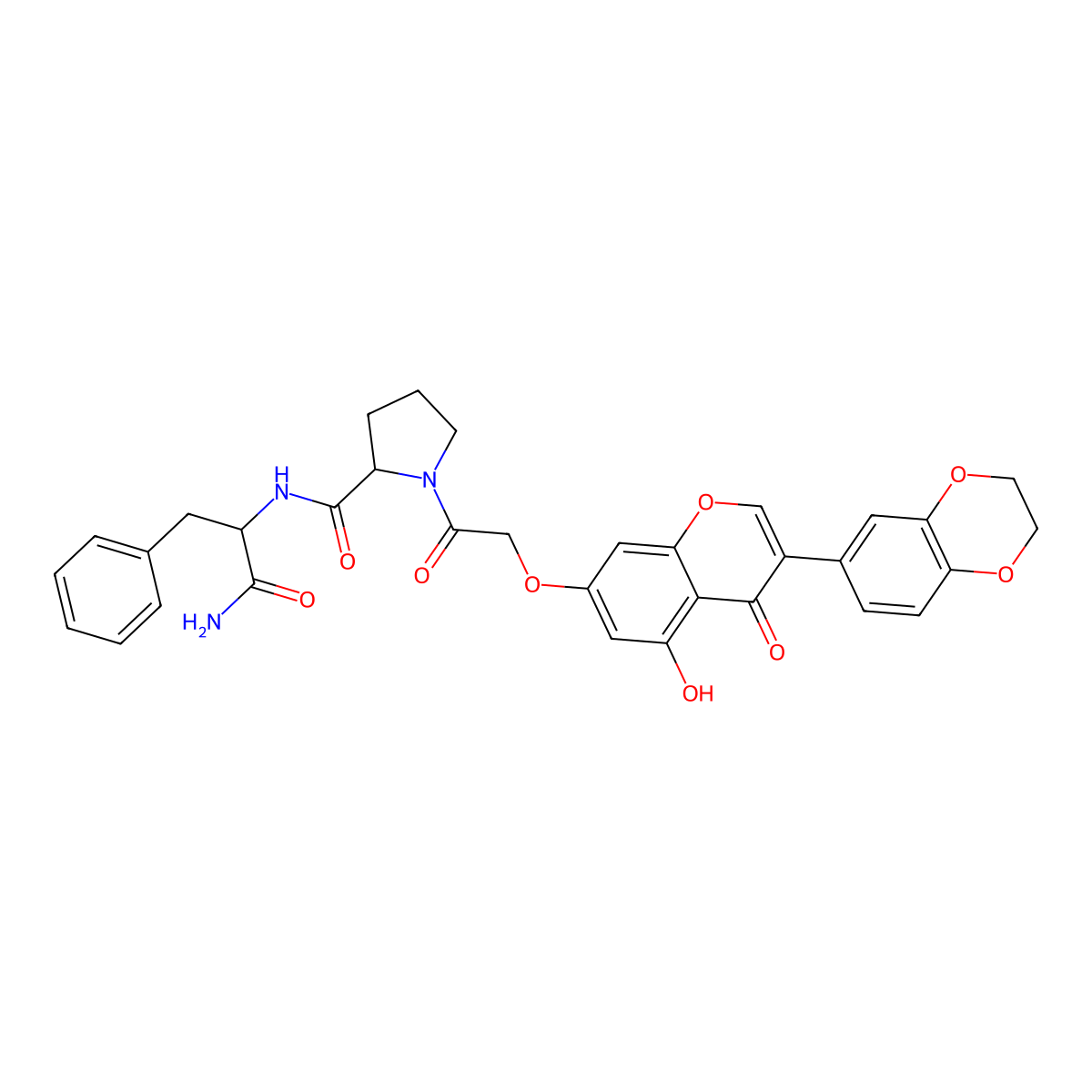 (S)-N-((R)-1-Amino-1-oxo-3-phenylpropan-2-yl)-1-(2-((3-(2,3-dihydrobenzo[b][1,4]dioxin-6-yl)-5-hydroxy-4-oxo-4H-chromen-7-yl)oxy)acetyl)pyrrolidine-2-carboxamide molecular structure, CAS 1212265-46-7