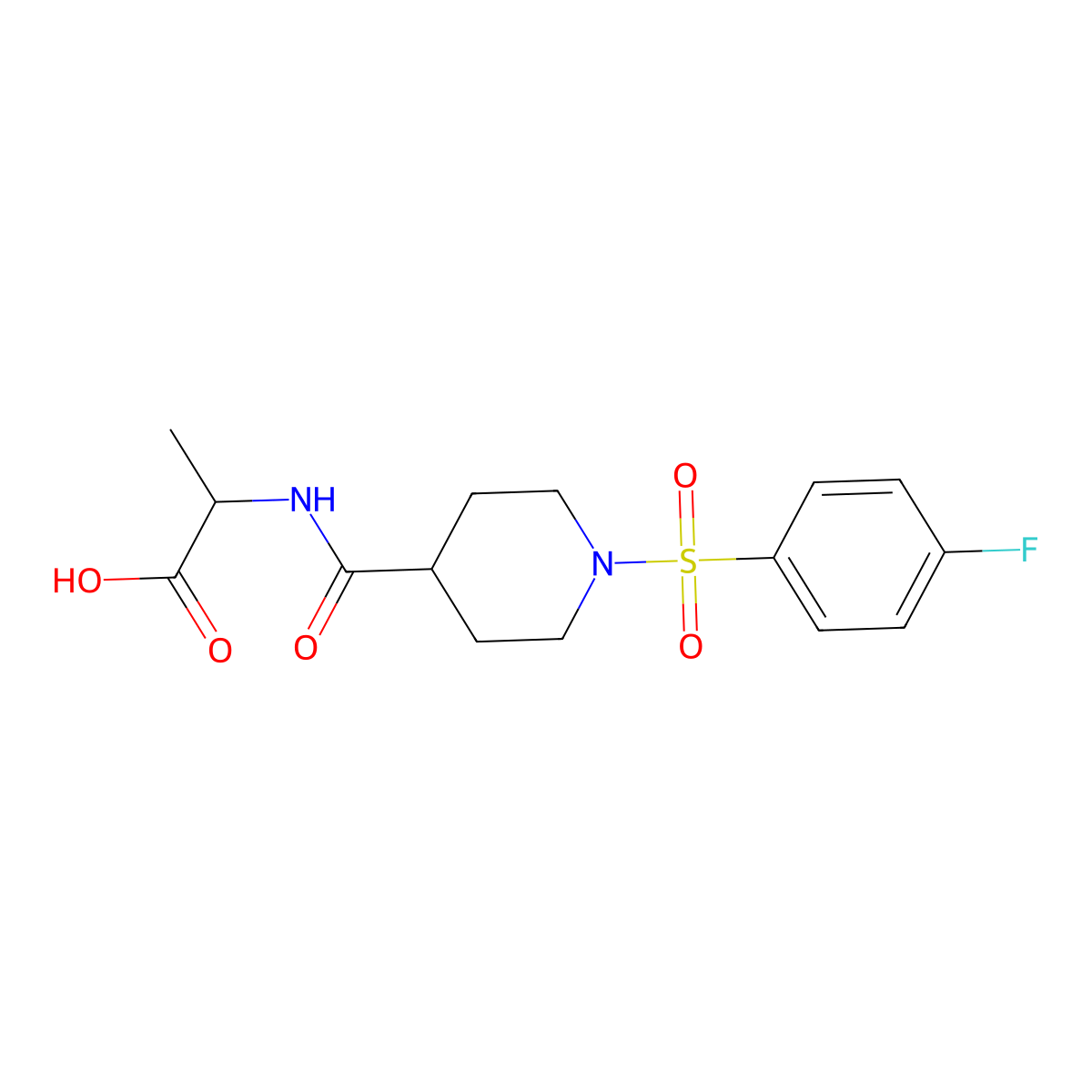 (2S)-2-[[1-(4-fluorophenyl)sulfonylpiperidine-4-carbonyl]amino]propanoic Acid molecular structure, CAS 1212268-91-1
